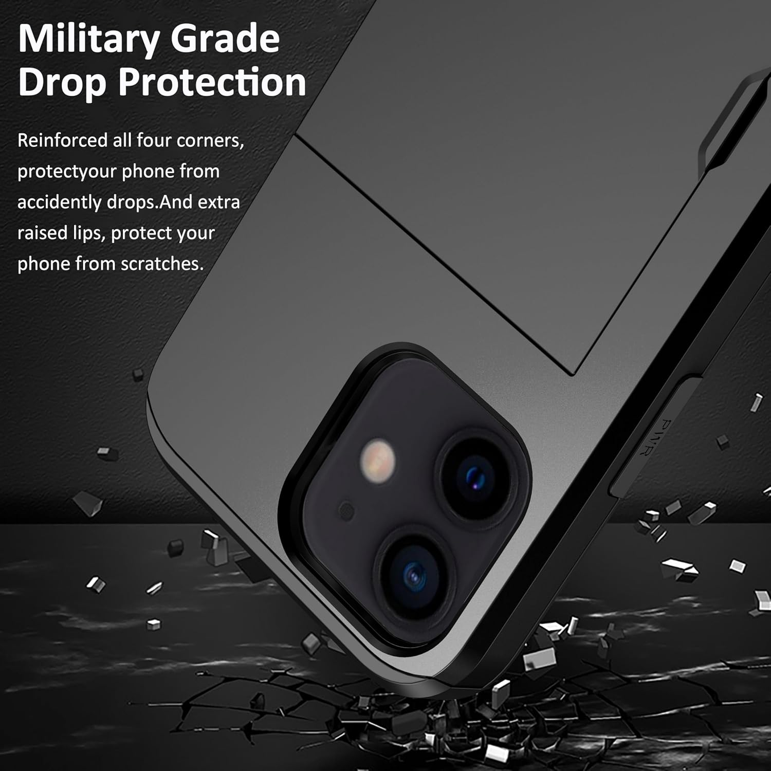 For Iphone 12 Mini Case with Credit Card Holder, Areaphmet Wallet Case Slide Cover Dual Layer Hard PC Rubber Cover Phone Case for Iphone 12 Mini 5.4'' 2020 Black image number 5