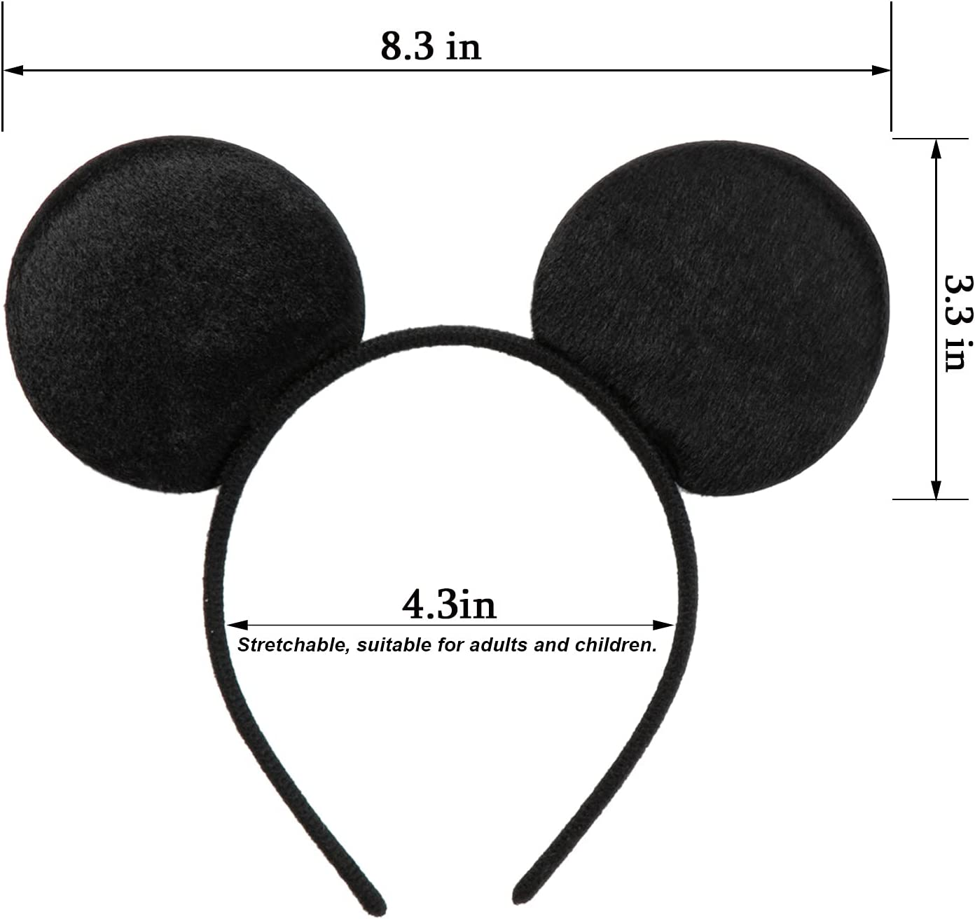 Chuangqi Mouse Ears Headband, Solid Black (Set of 12) image number 4