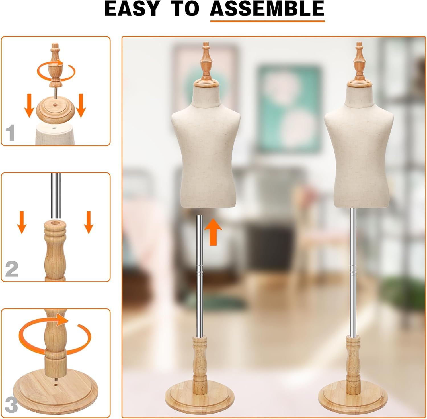 Tarokitc Kid Dress Form, Adjustable Child Mannequin Torse with Wooden Base, Unisex Toddler Clothes Mannequins for Apparel Scarf Jewelry Window Shop Display (Beige, 8-9 Years Old)