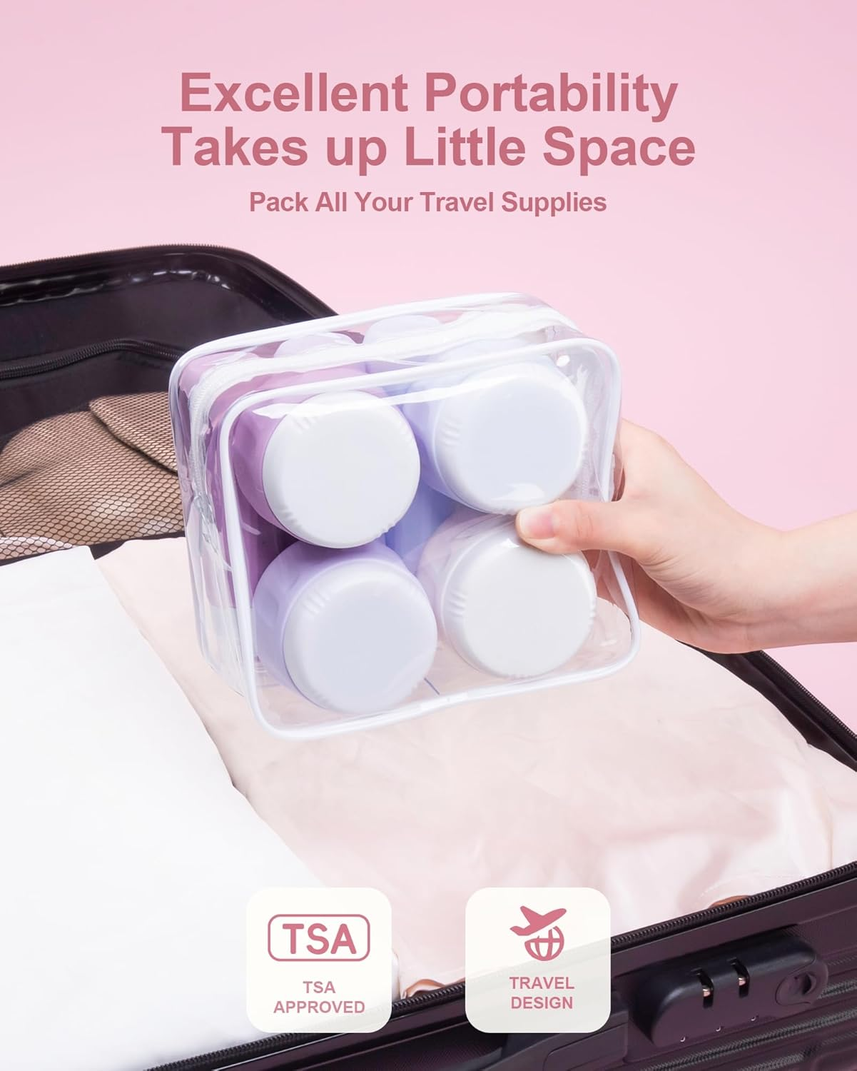 Mrsdry Travel Bottles for Toiletries 8 Pack, Travel Size Toiletries, Tsa Approved Travel Size Containers 3Oz, with Travel Essentials Clear Bag, Leak Proof Silicone Squeezable Creams Jars image number 2