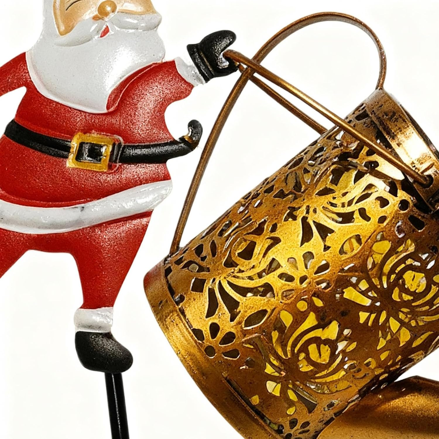 Christmas Solar Santa Claus Lights, Waterproof Outdoor Decorative Garden Pathway Stake with Vintage Metal Watering Kettle, Festive Yard Lawn Decoration for Holiday Displays Ambiance image number 1