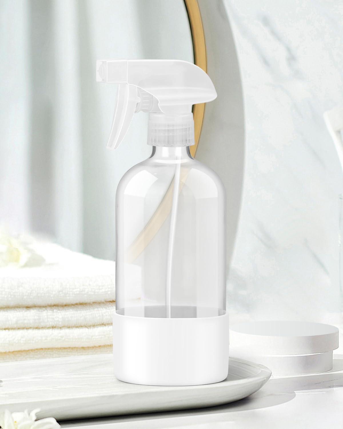 Roinisor Glass Spray Bottles with Silicone Sleeve Protection, Empty 16OZ Reusable Spray Bottles, Refillable Containers with Spray Nozzles for Cleaning Solutions, Plants and Essential Oils 1 Pack White image number 5