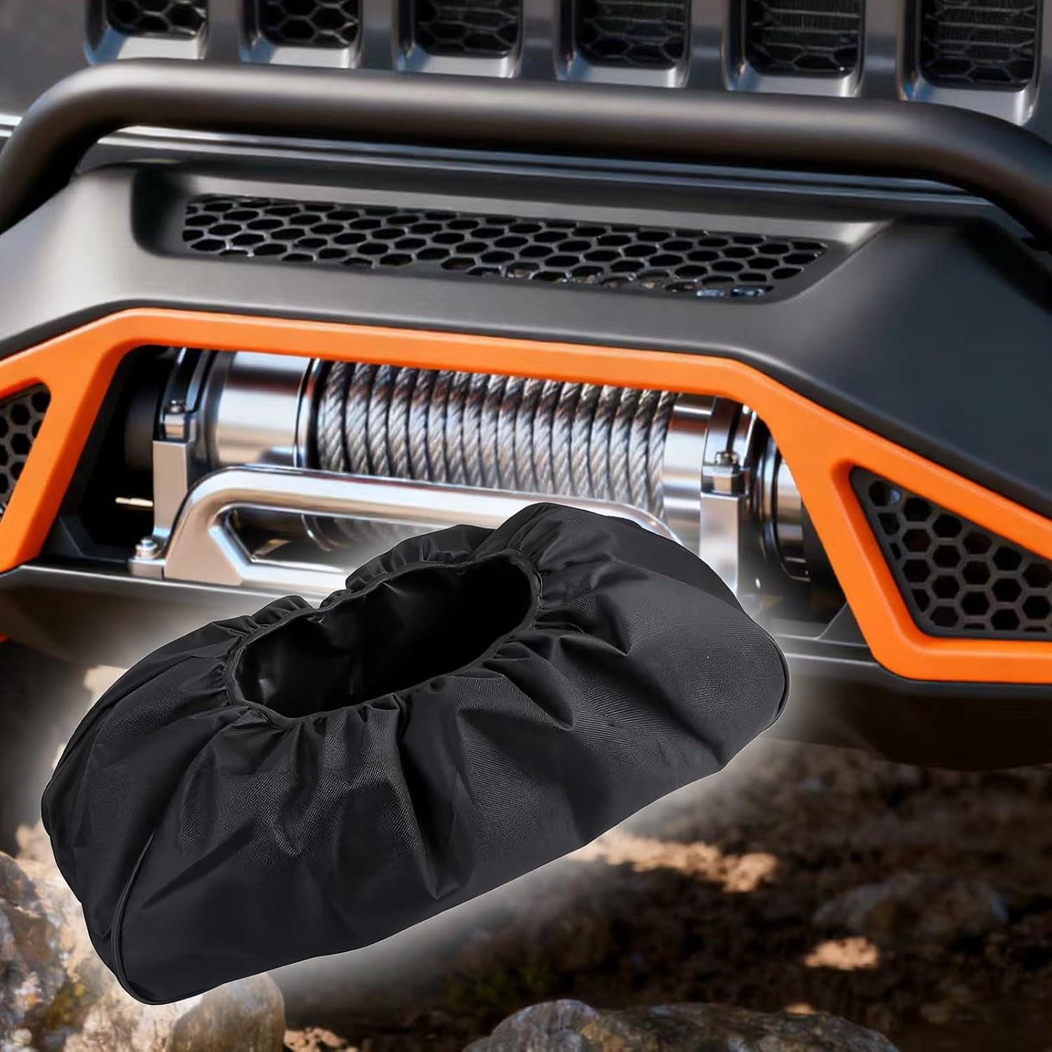 2Pcs Winch Cover, 600D Oxford Fabric Heavy Duty Waterproof Dust-Proof Uv-Resistant Protective Cover, Ideal for 8500-17500 Lbs Electric Winches, Indoor & Outdoor Universal Fit (55X19X24Cm) image number 5