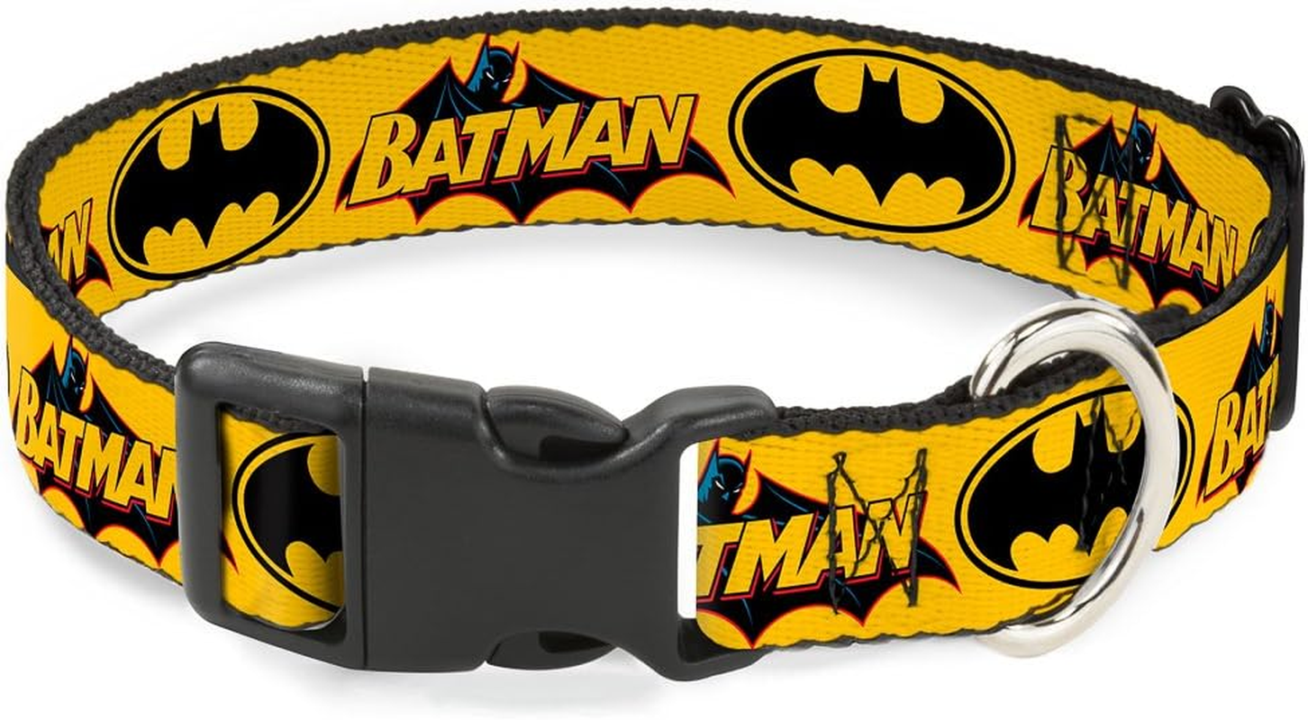 Buckle-Down Plastic Clip Dog Collar, Vintage Batman Logo and Bat Signal-3 Yellow/Black, 18 to 32 Neck Size X 1.5 Inch Width image number 1
