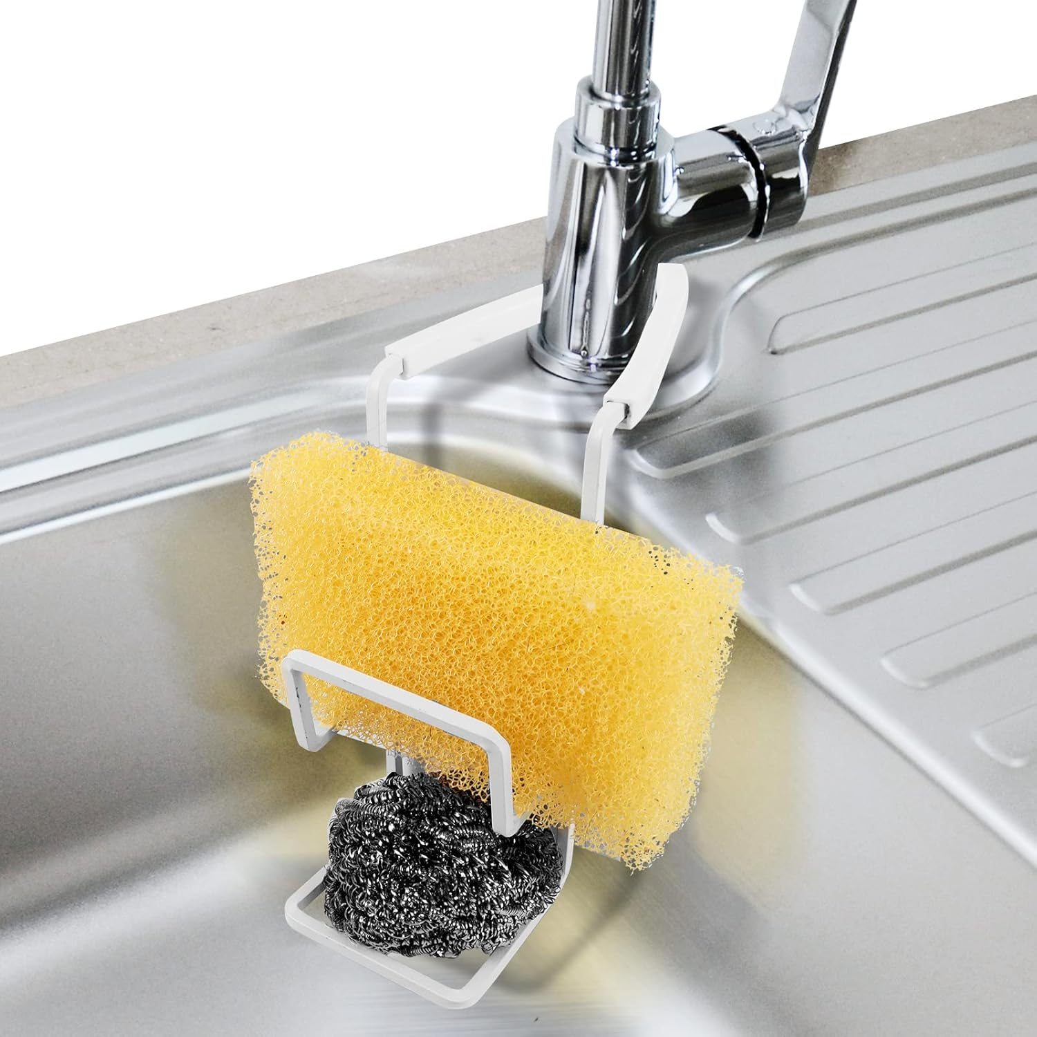 Achoulei Sink Caddy Sink Sponge Holder - Faucet Rack Shower Tray - Kitchen and Bathroom Metal Organizer Hanging Fix around Faucet