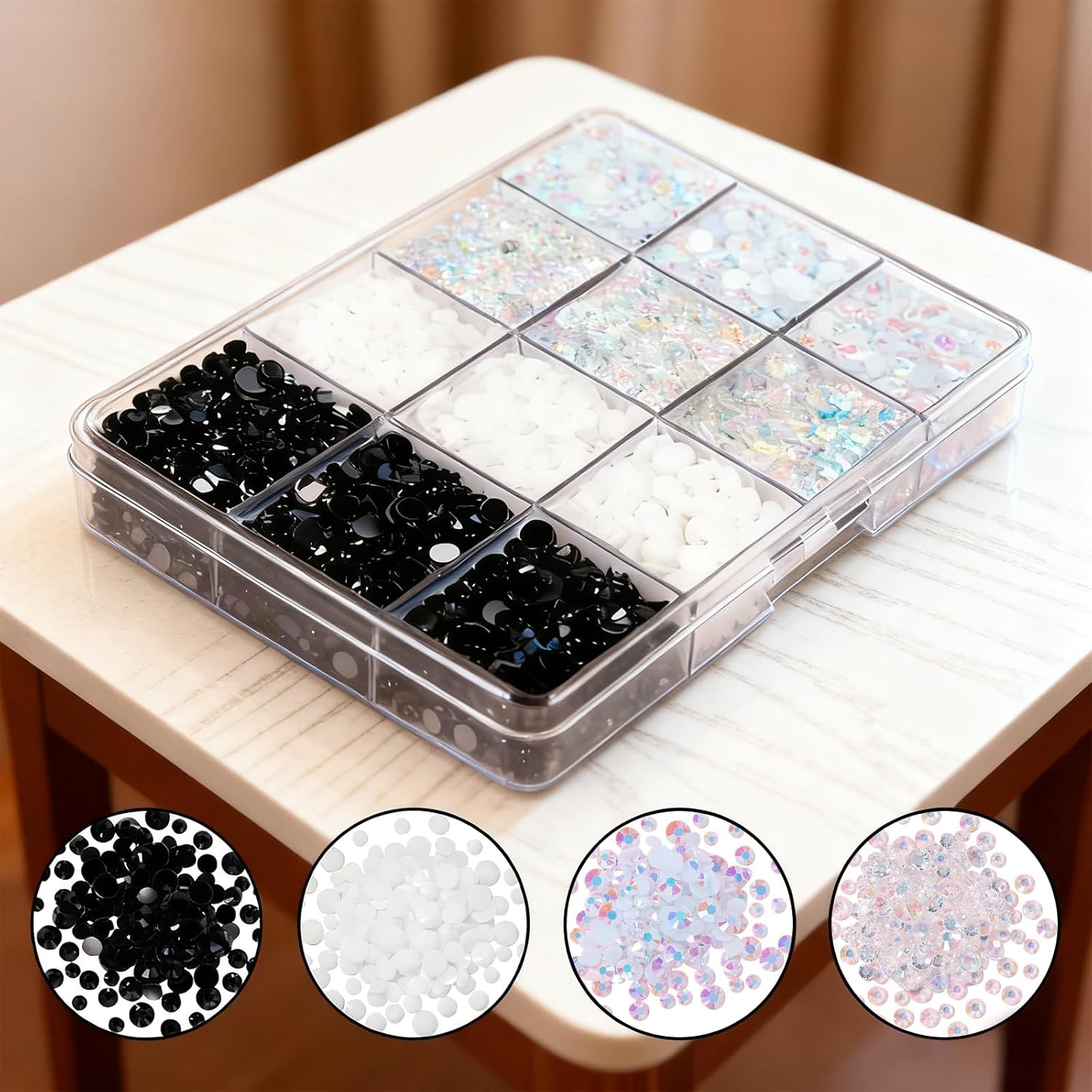 Hrenvaxil Rhinestones, Bedazzler Kit, 12 Pack (3-5Mm) round Plastic Craft Beads for Nail Rhinestones, DIY Jewelry, Party Favors image number 3