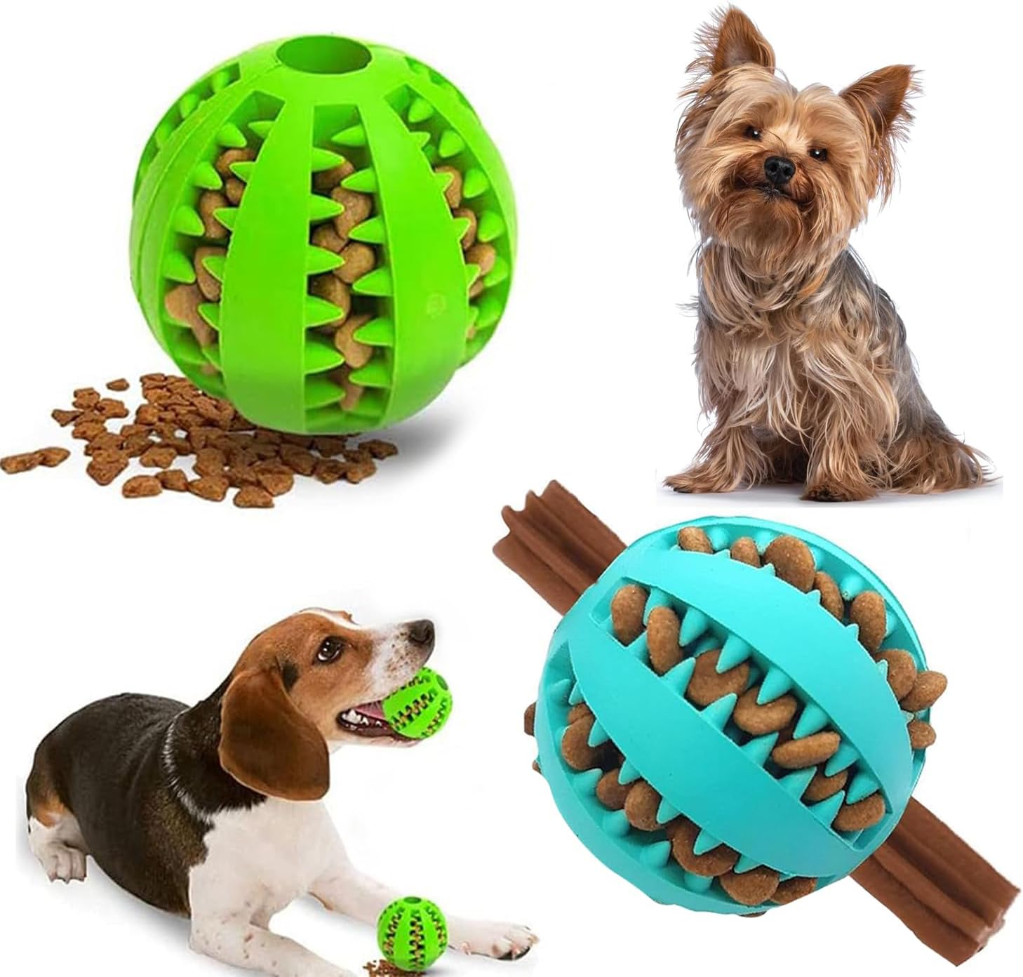 Mumoo Bear 2 Pack Large 7Cm Dog Treat Dispenser Ball Interactive Dog Toys Chew Toy Rubber Ball for Boredom Pet Tooth Cleaning Chewing Treat Ball Food Dispensing Toys (Light Blue + Green, 2.75 Inch)