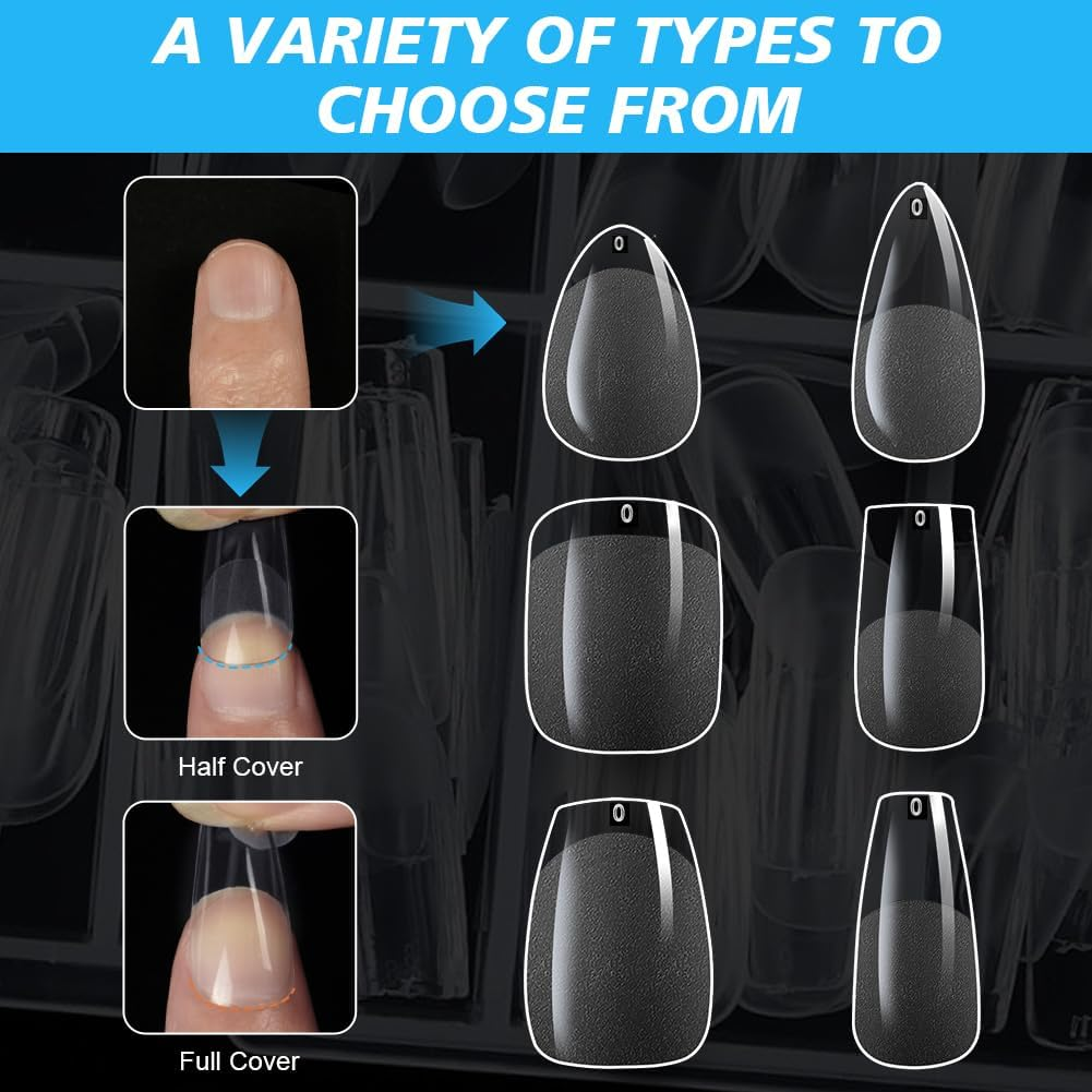 BUTBU 600 Pieces Square False Nails, 12 Sizes Transparent Nail Tips, Short Nail Tips, Gel Nail Tips Full Coverage for Salons Nails, DIY Manicure - Short Square Nail image number 7