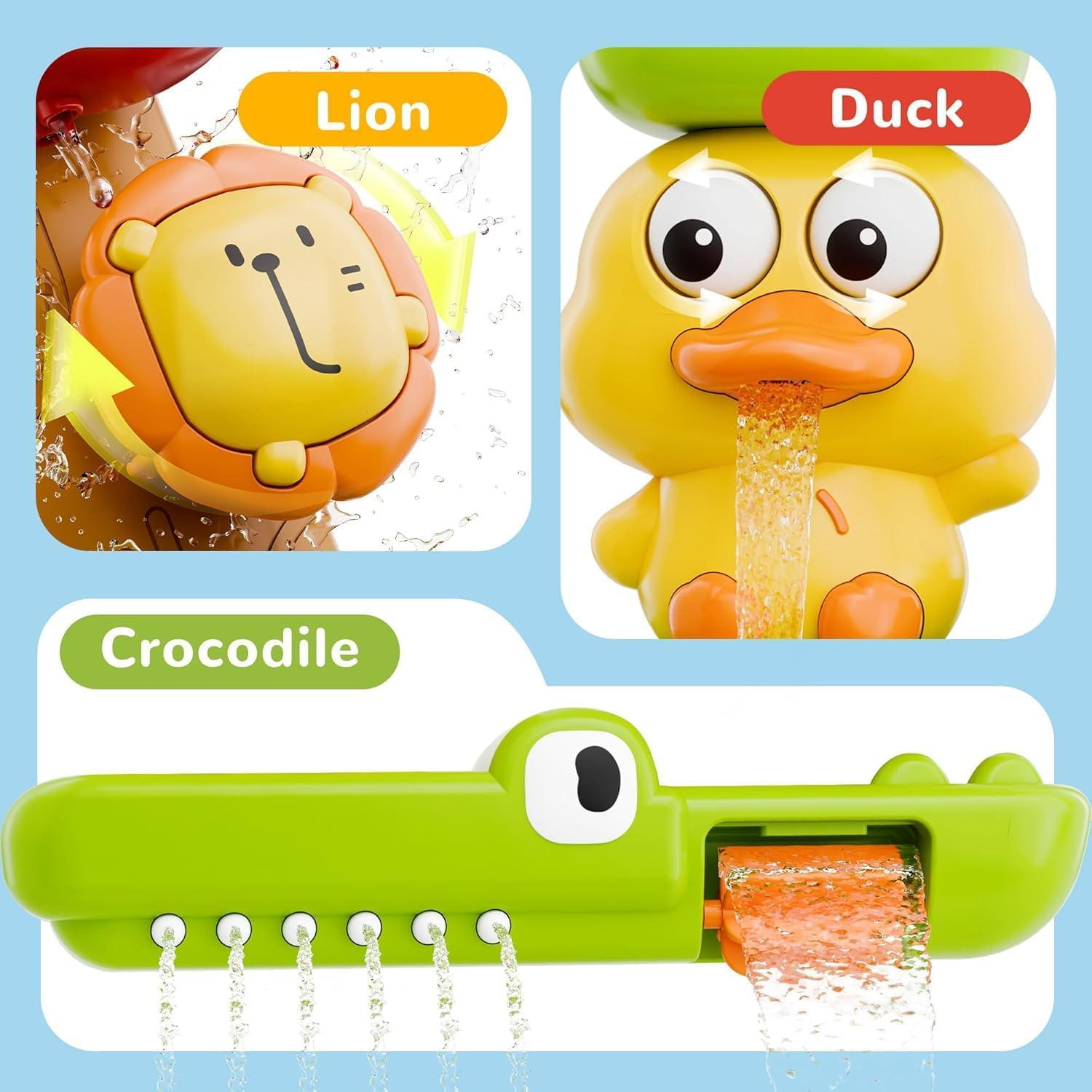 Bath Time Splash Set with Strong Suction Cups - Interactive Duck & Lion Design for Family Fun in Tub & Shower - Perfect for Relaxing Bath Entertainment