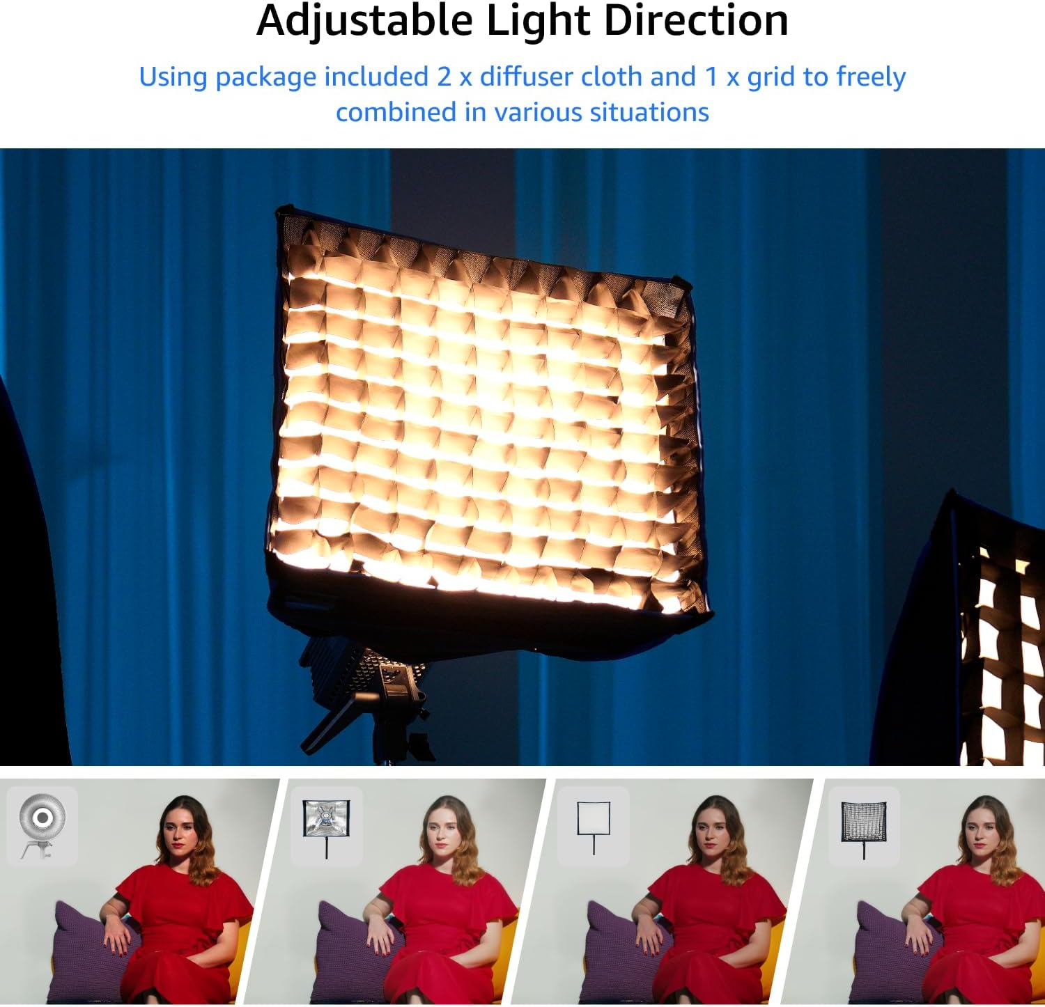 Amaran Light Box 45 X 45 Cm Foldable Bowens Mount Softbox 45 Cm, One-Snap Setup Square Light Modifier with Diffusion & Grid for Photo & Video, Portable & Lightweight with Carry Bag image number 2