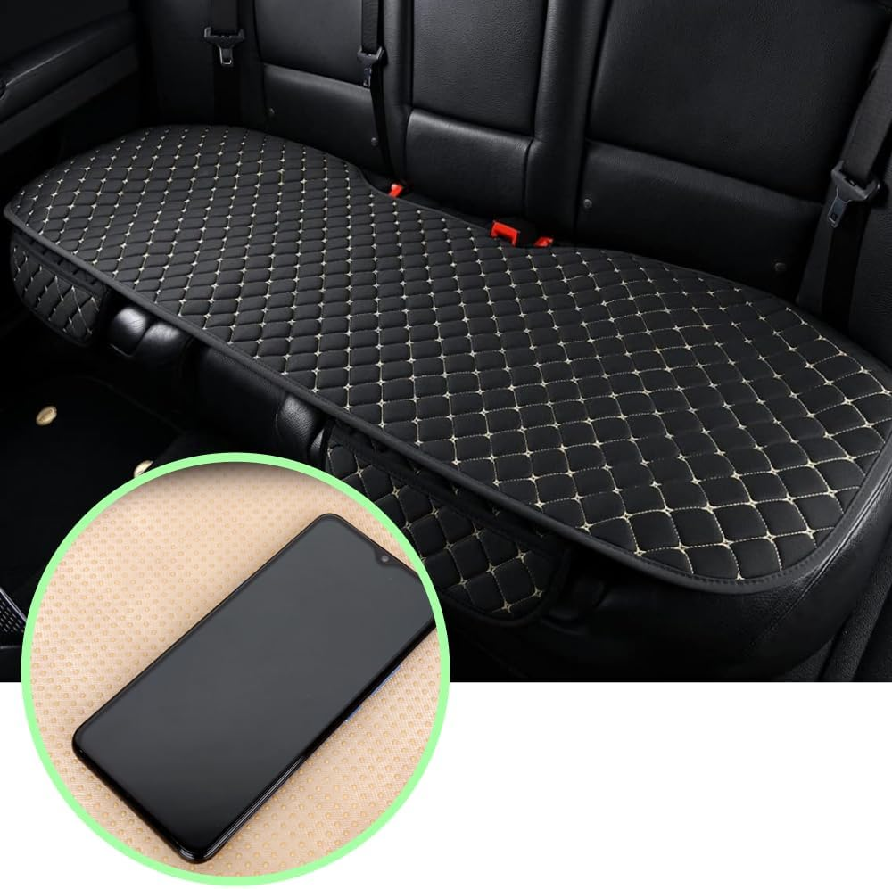 Car Long Rear Seat Cover,58 X 130 Cm Car Rear Seat Bottom Cushion,Long Rear Seat Chair Cover Protective Mat Pad,Pu Leather Bottom Covers Protectors,For Cars, Trucks and Suvs(Black+White) image number 3