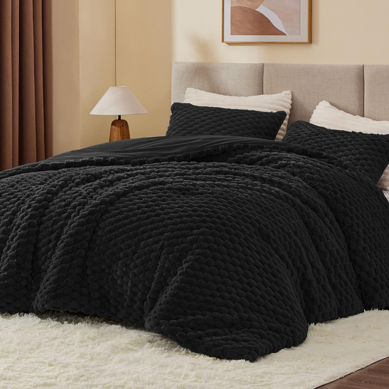 BEDELITE Fluffy Queen Comforter Set - Grey Fleece Soft Comforter for Queen Size Bed, Luxury Warm Bedding Set for Winter, Fuzzy Bed Set 3 Pieces (1 Comforter, 2 Pillowcases)