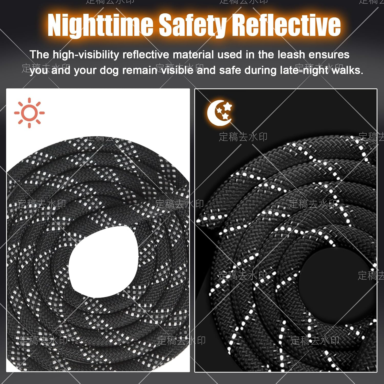 Dog Training Leash 5M 10M 15FT 30FT Reflective Extra Long Dog Lead Leash outside Puppy Camping Safety Back-Yard Rope Dog Lead for Small Medium Large Black Dog Leash 30FT(10M)