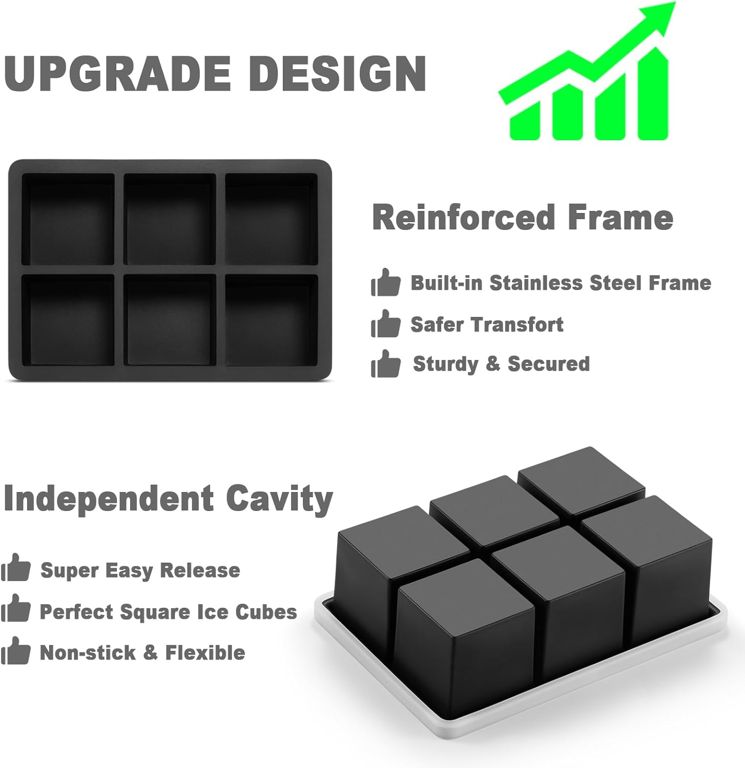 Large Silicone Ice Cube Tray with Lid 2 Pack, Stackable Square Ice Cube Molds for Whiskey,Cocktails,Baby Food Soup Frozon Treat, Kitchen Bourbon Gifts Stocking Stuffers for Adults Men Women