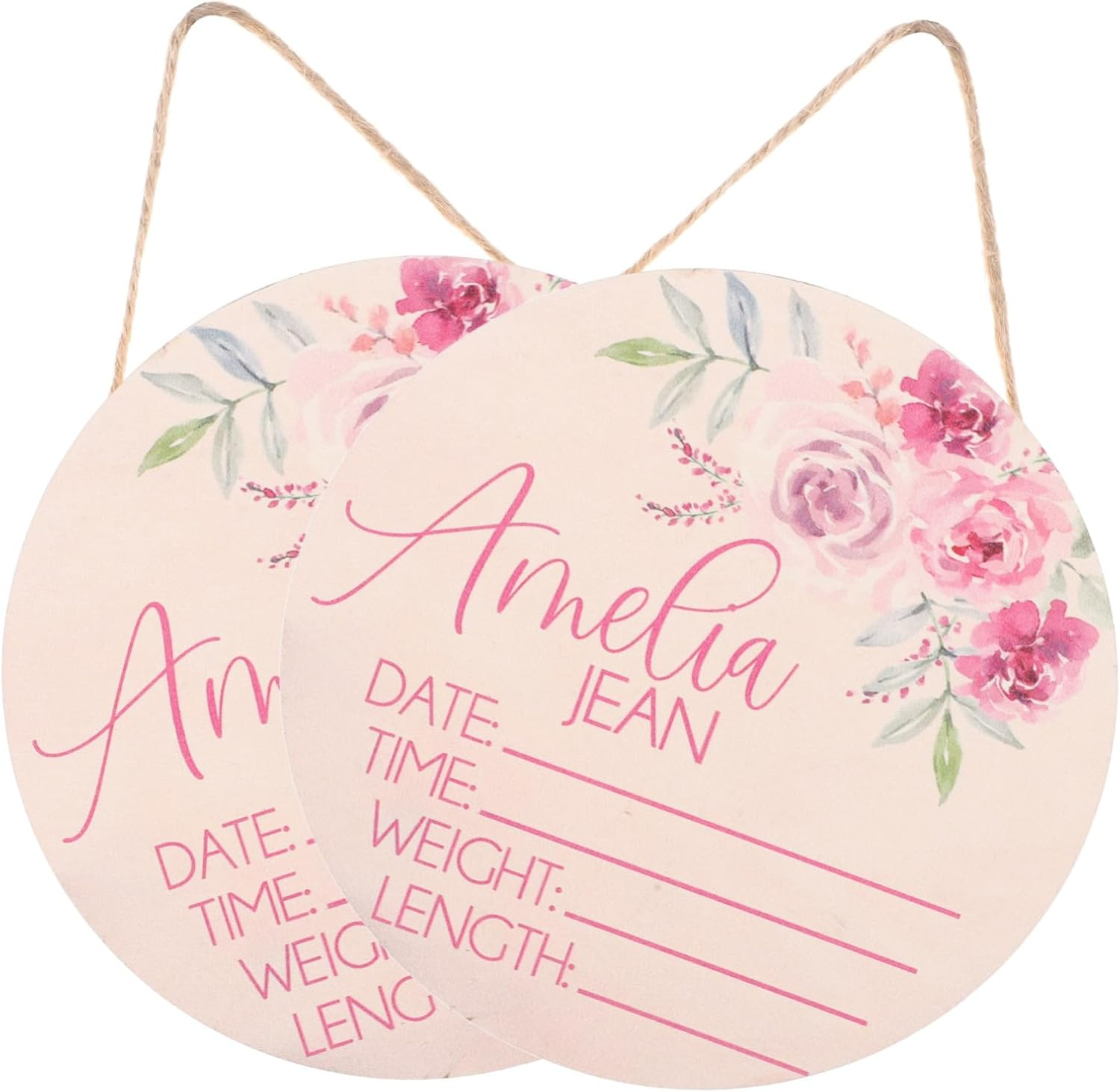 YARNOW 2Pcs Wooden Newborn Name Announcement Sign Birth Announcement Board for Hospital Nursery Decor image number 4