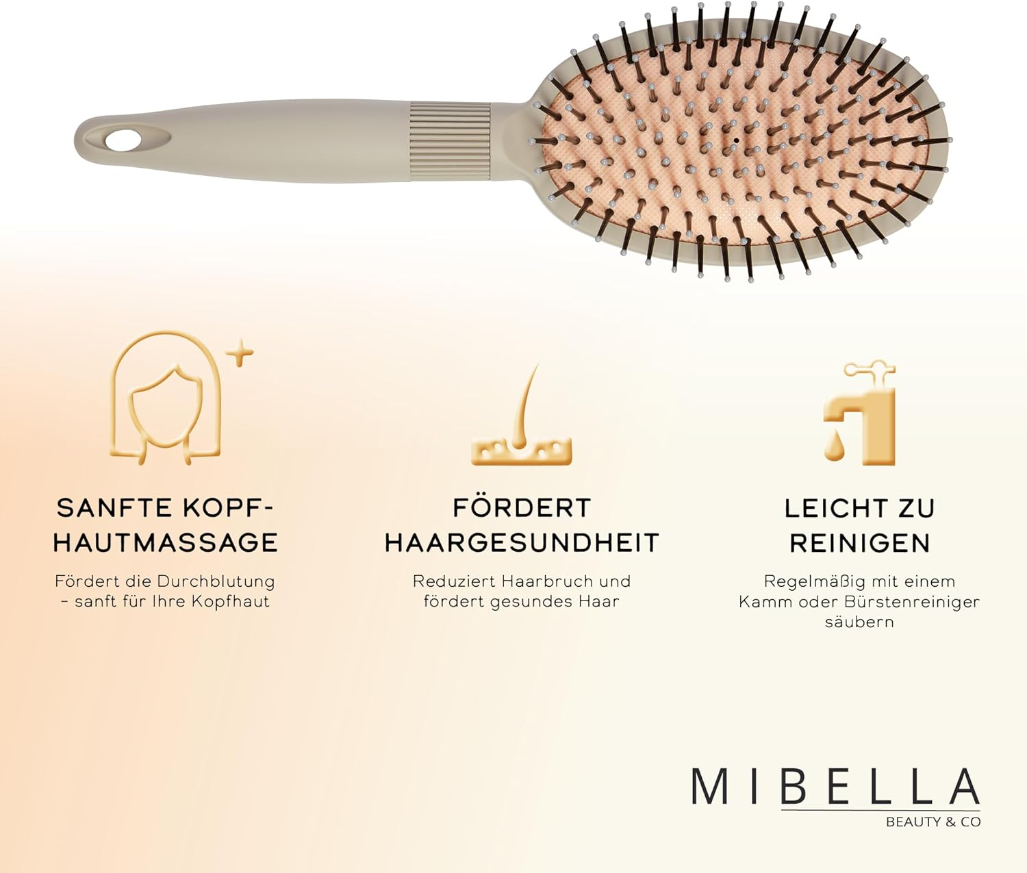MIBELLA BEAUTY & CO Oval Cushion Brush with Plastic Pins - Hair Brush with Cushion for Easy and Gentle Brushing and Head Massage - Paddle Brush without Pulling image number 2