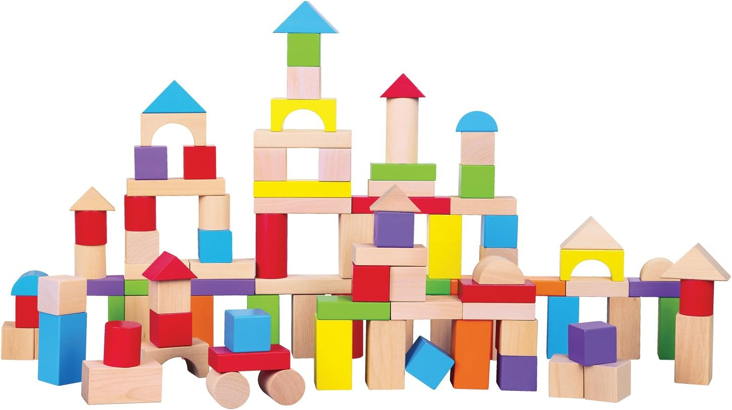 New Classic Toys 100 Wooden Building Blocks in Drum Educational Toys and Color Perception Toy for Preschool Age Toddlers Boys Girls image number 5