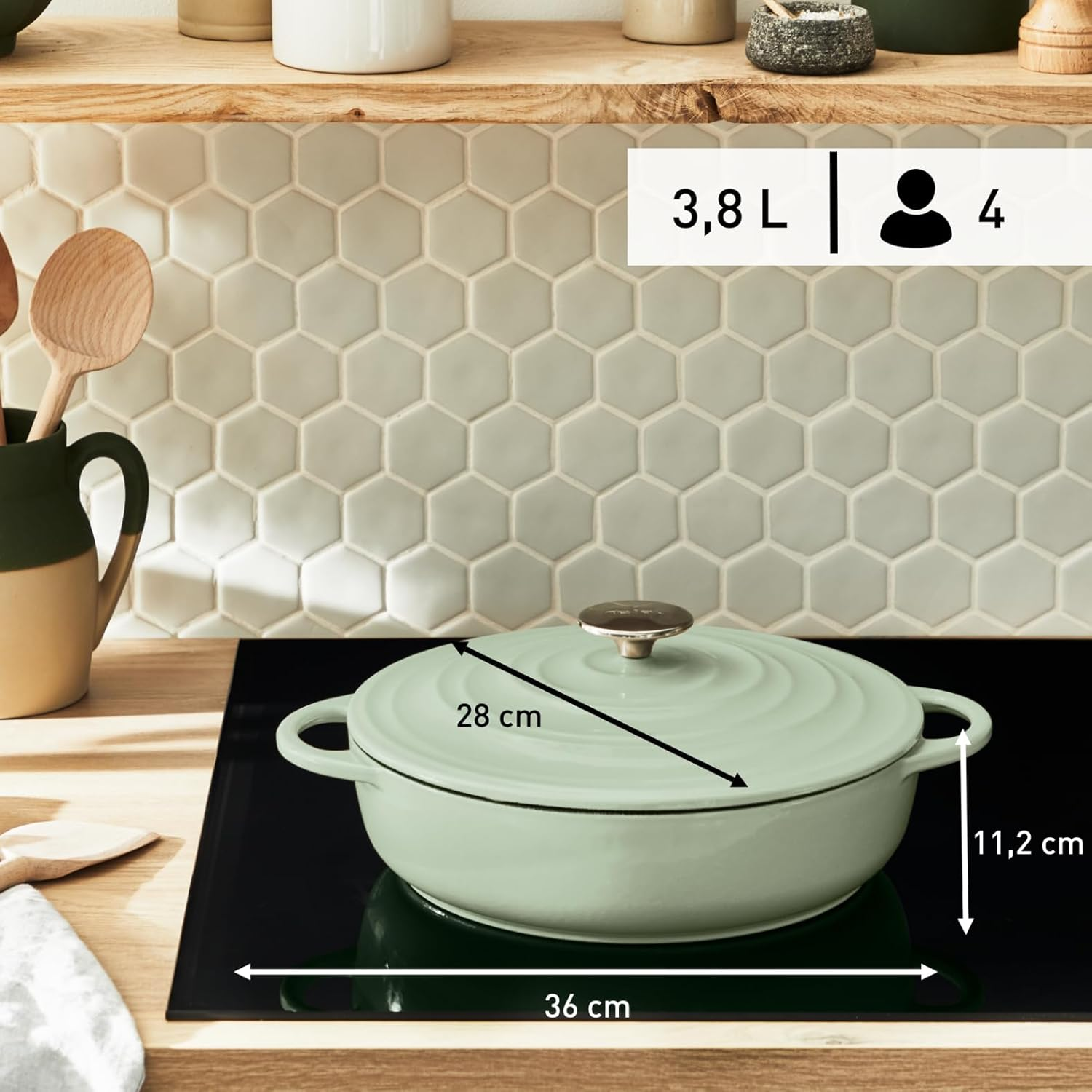 Tefal LOV Induction Cast Iron Green Lichen Shallowpot 28Cm/3.8L + Lid, E25872 image number 3