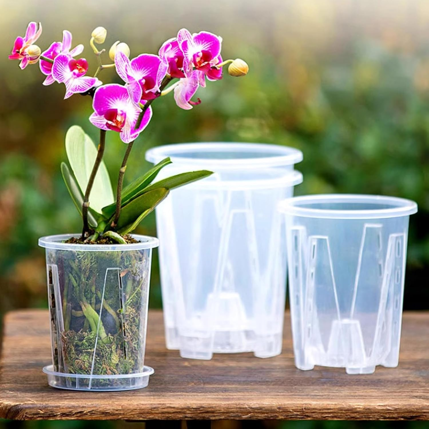 5-Pack Clear Plastic Orchid Pots with Drainage Holes - 14Cm Pots for Plants, Ideal for Orchids and Other Flowers