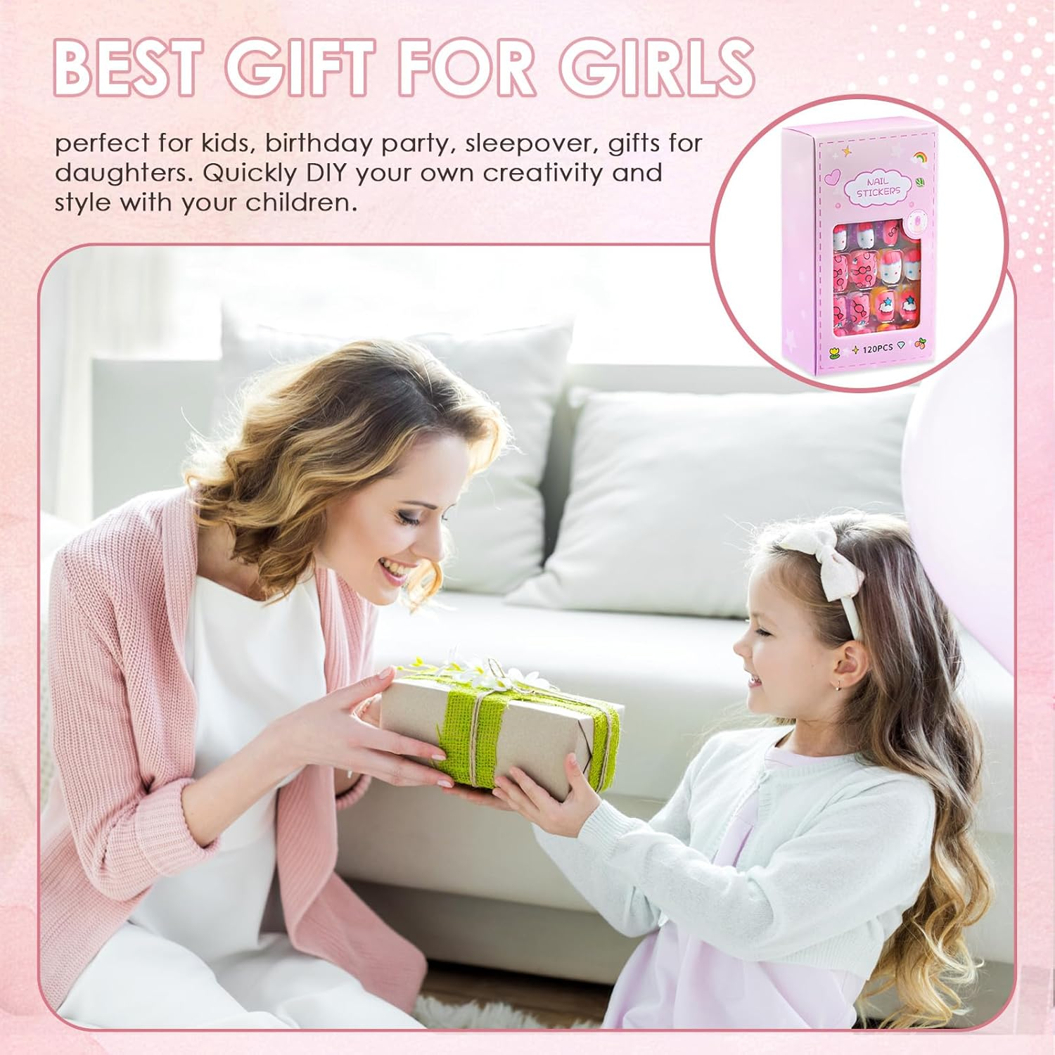 120Pcs Press on Nails for Girls, Full Cover Fake Nail Tips Kit Pre Glue Short Stick on Nails for Children Little Girls Nail Art Decoration (A Pattern) - C Kit image number 5