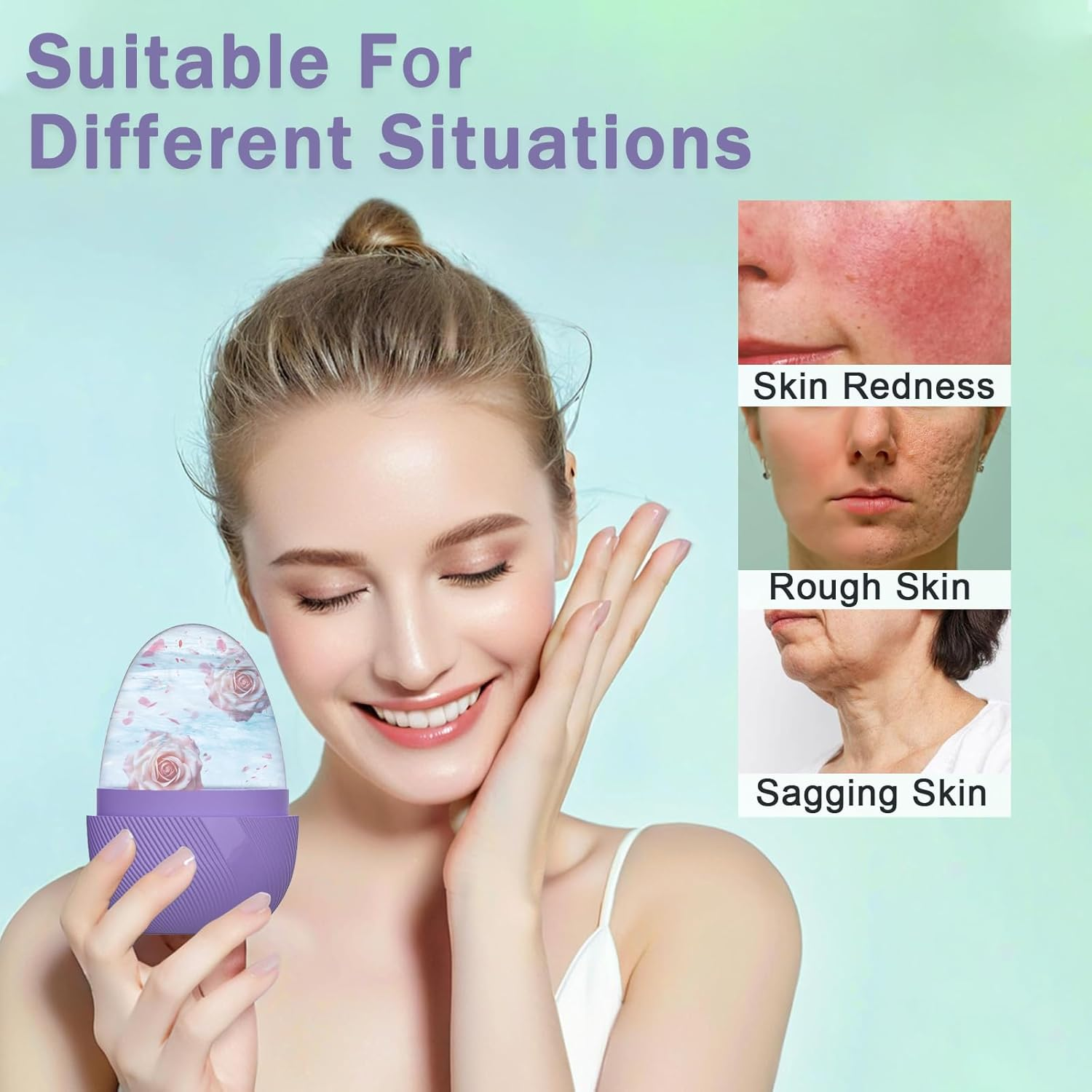 Jotia 1 Pack Ice Cube Roller Massager for Face, Silicone Ice Face Roller Ice Mold for Face and Eyes, Brighten Skin Enhancing Natural Glow (Purple) image number 1