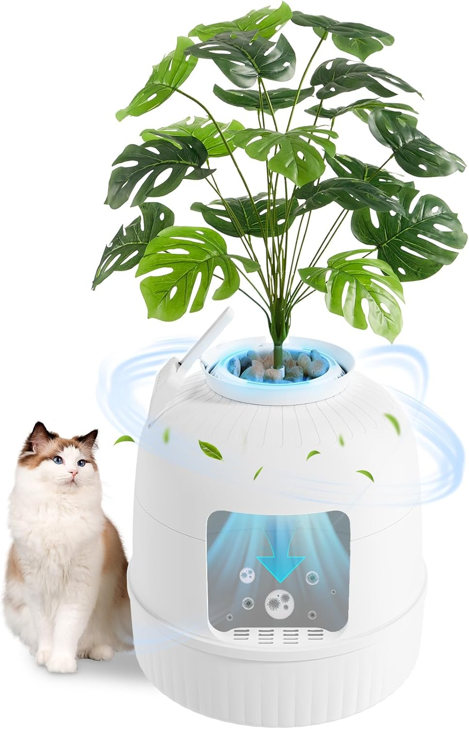 Lifewit Plant Cat Litter Box with Odor Removal System, Hidden Enclosure Litter Tray with Faux Plant & Scoop in Living Room, Bedroom, Corner, White