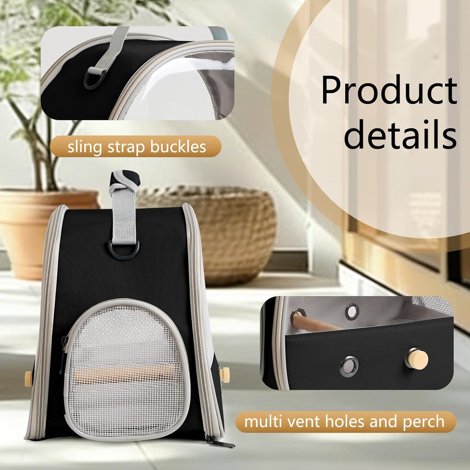 Bird Travel Carrier, Portable Small Bird Parrot Parakeet Carrier with Standing Perch and Soft Mat, Side Access Window Collapsible to Carry and Transport Birds Vet Visit image number 6