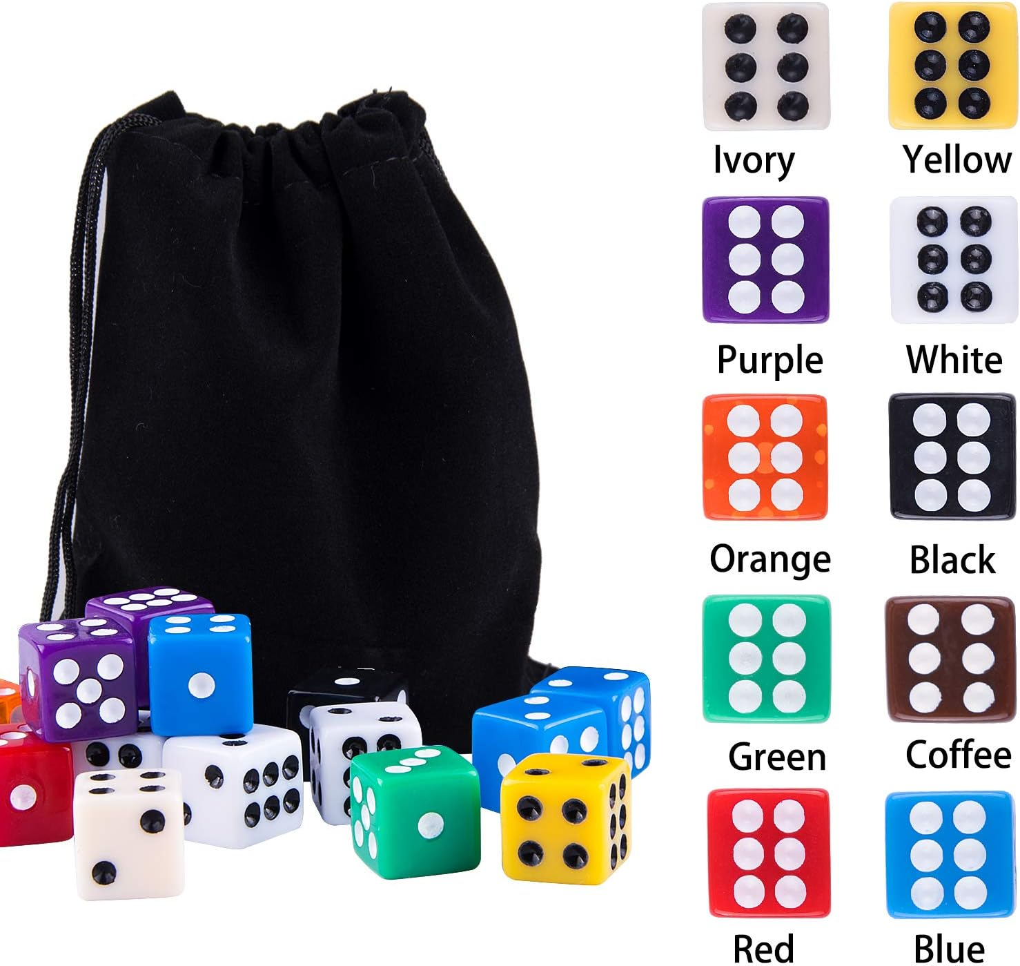 AUSTOR 100 Pieces 6 Sided Game Dice Set 12Mm Square Corner Dice with a Free Pouch - 100 Pieces Round B image number 4