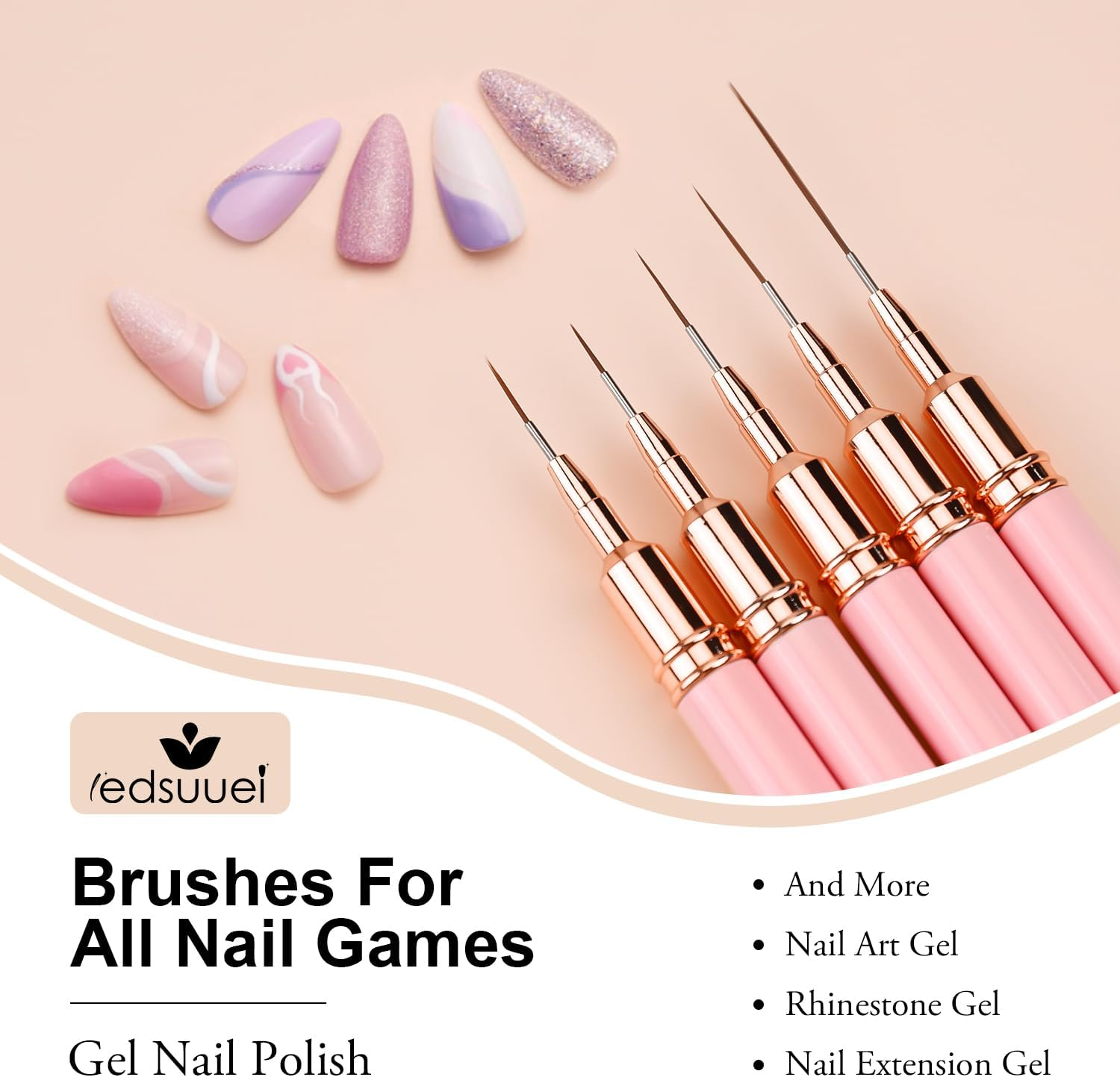 Nail Brush Set - 5 Pieces Fine Brush Nail Art Liner Brush, Professional Nail Art Brush Fineliner, Brush for Gel Nails, Nail Design Brush for Acrylic Fingernails Nail Drawing Line - Purple (3) image number 3