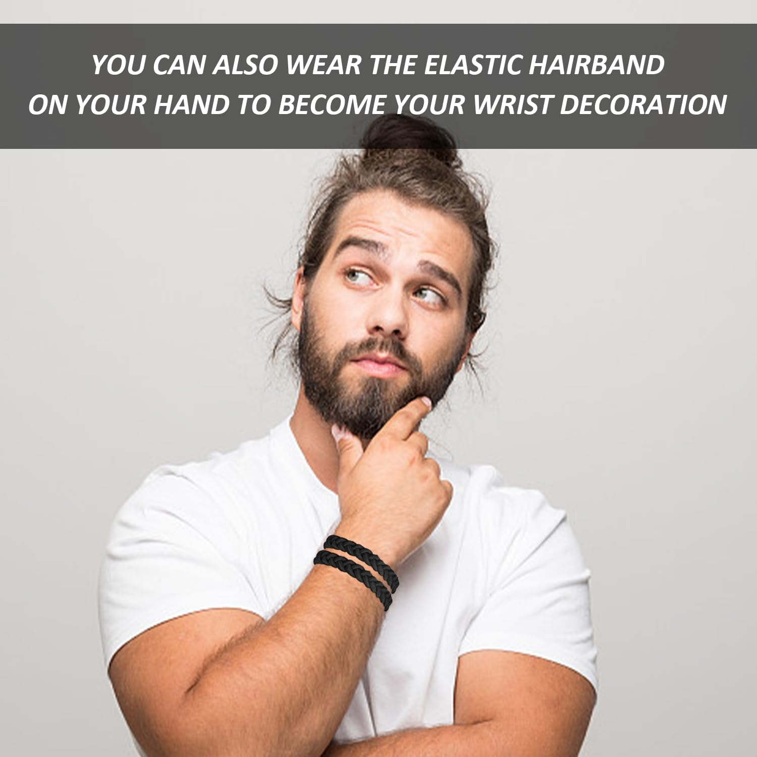 Pack of 10 Braided Headbands for Men, Hair Bobbles for Men, Highly Elastic Braided Headbands, Ponytail Solid Hair Bobbles, Suitable for Ponytails and Braids (Black) image number 3