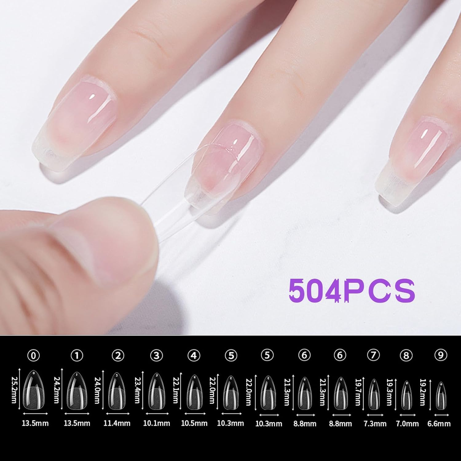 504PCS Short Almond Nails Tips,Half Matte Fake Nails Stick on Nails, Beetles Gel Polish Gel Nail Tip, Etch X Nail Tips, Press on Nails, Nail Tips,Acrylic Nails for Nail Salons and Home image number 1