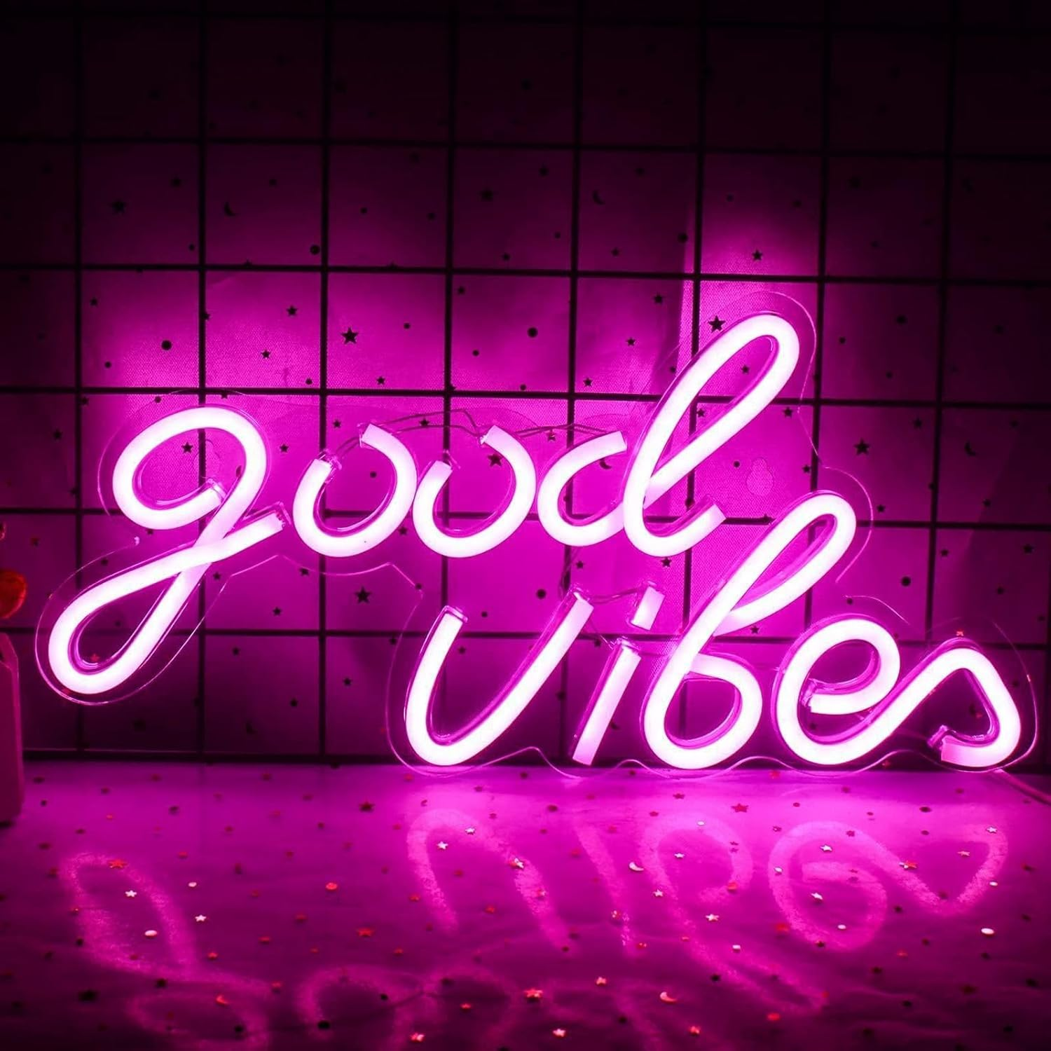 Good Vibes Neon LED Sign, LED Lettering Wall Personalised, Neon Light 3D Wall Decoration, USB Neon Lights Decoration, USB Neon Lights Decoration Sign Bedroom Wedding Bar, Wall Decoration image number 6