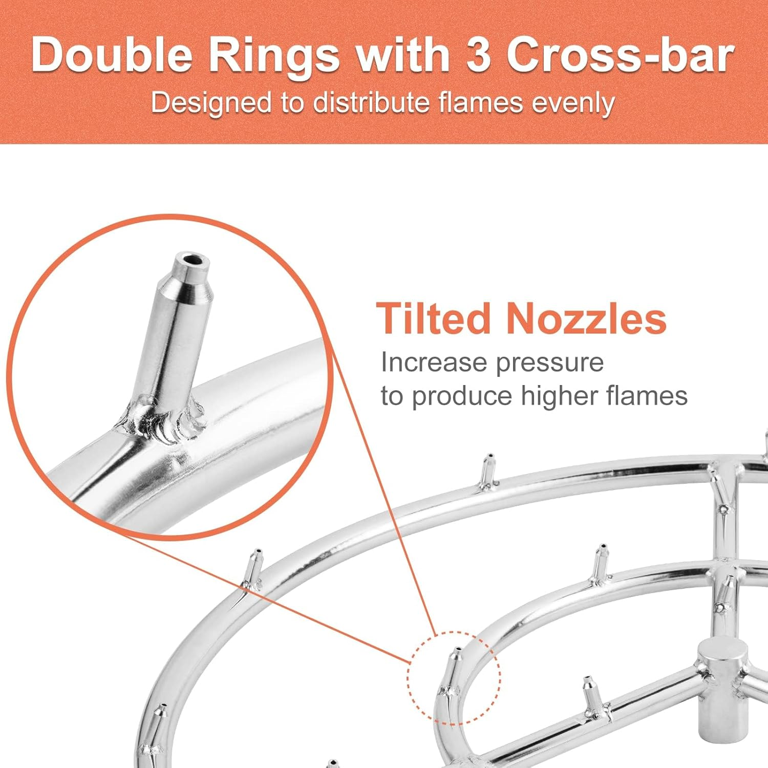 GASPRO Propane Gas Fire Pit Kit, with 24 Inch Jet Fire Pit Burner Ring, for DIY & Upgrade Propane Fire Pit, Fireplace, Heavy Duty 304 Stainless Steel, Indoor & Outdoor Use image number 6