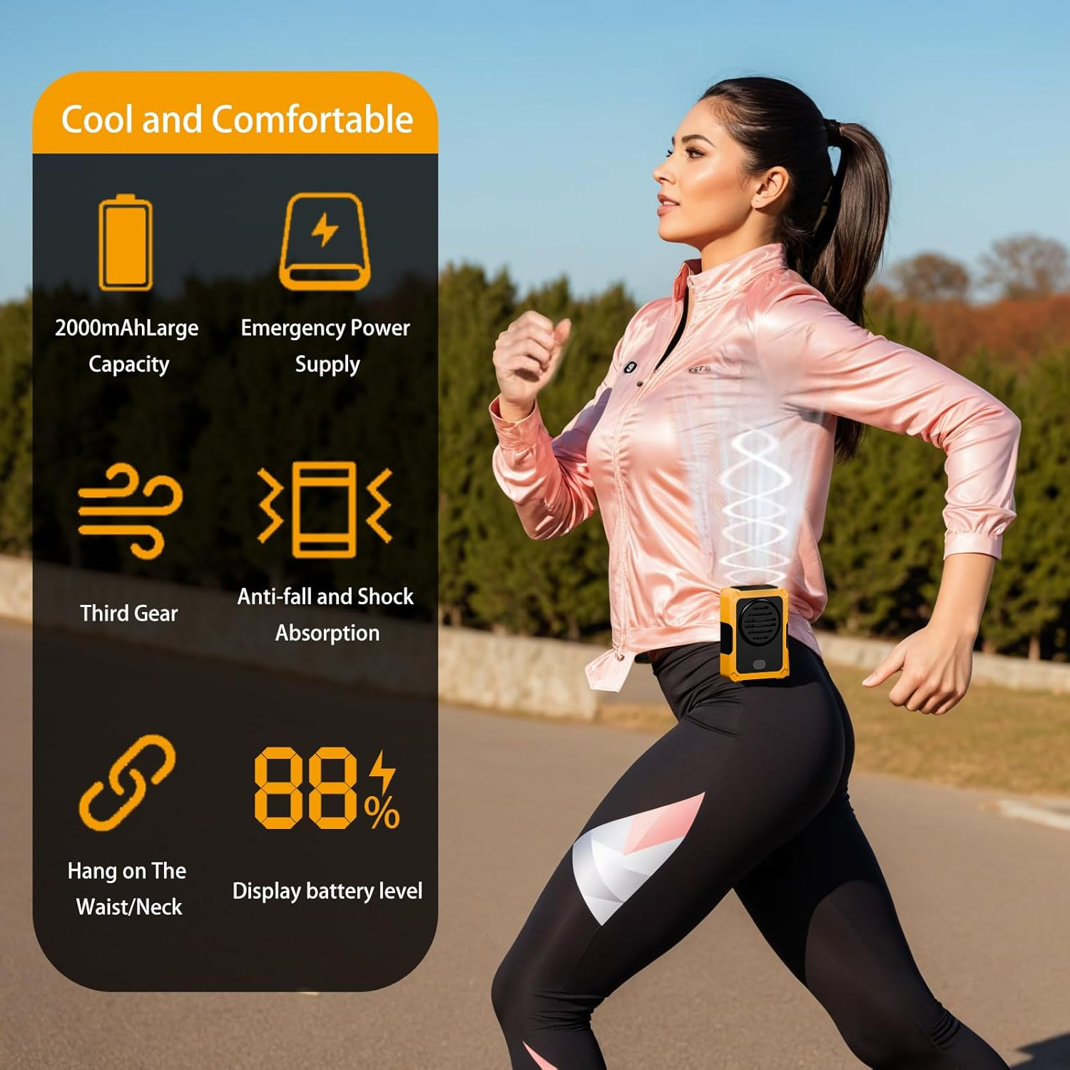 Blue Collar Breeze - Portable Waist Fan,New Waist Fan Clip on under Shirt Fan Portable Waist Fan for under Shirt Outdoor,Blue Collar Fan,3 Speeds, Clip-On Fan for Outdoor Use (Orange) image number 6