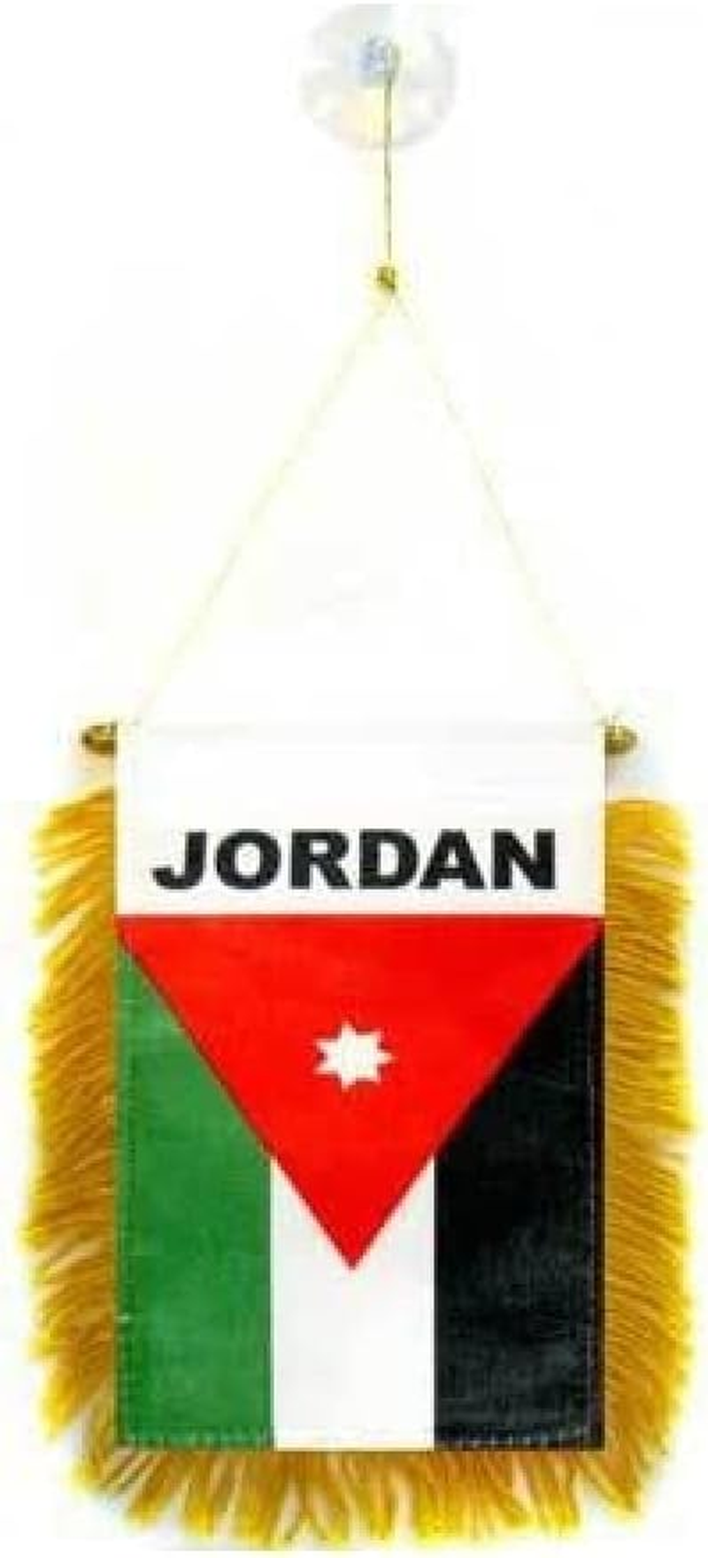 Jordan Mini Banner 6'' X 4'' - Jordanian Pennant 15 X 10 Cm - Mini Banners 4X6 Inch Suction Cup Hanger - AZ FLAG
