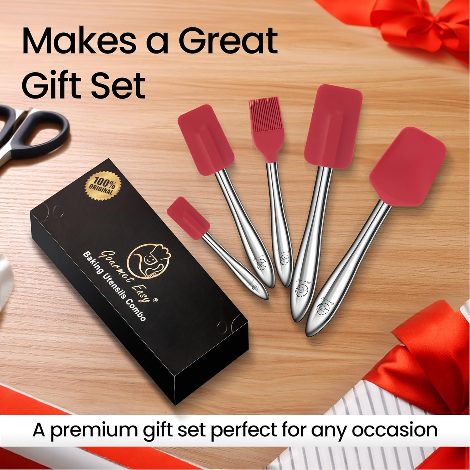 5Pcs Silicone Spatula Cooking Utensils Set with Stainless Steel Handles, Premium Heat-Resistant Kitchen Utensils for Baking, Spoonula & Silicone Brush Included, Safe for Nonstick Cookware (Red) - Red image number 2