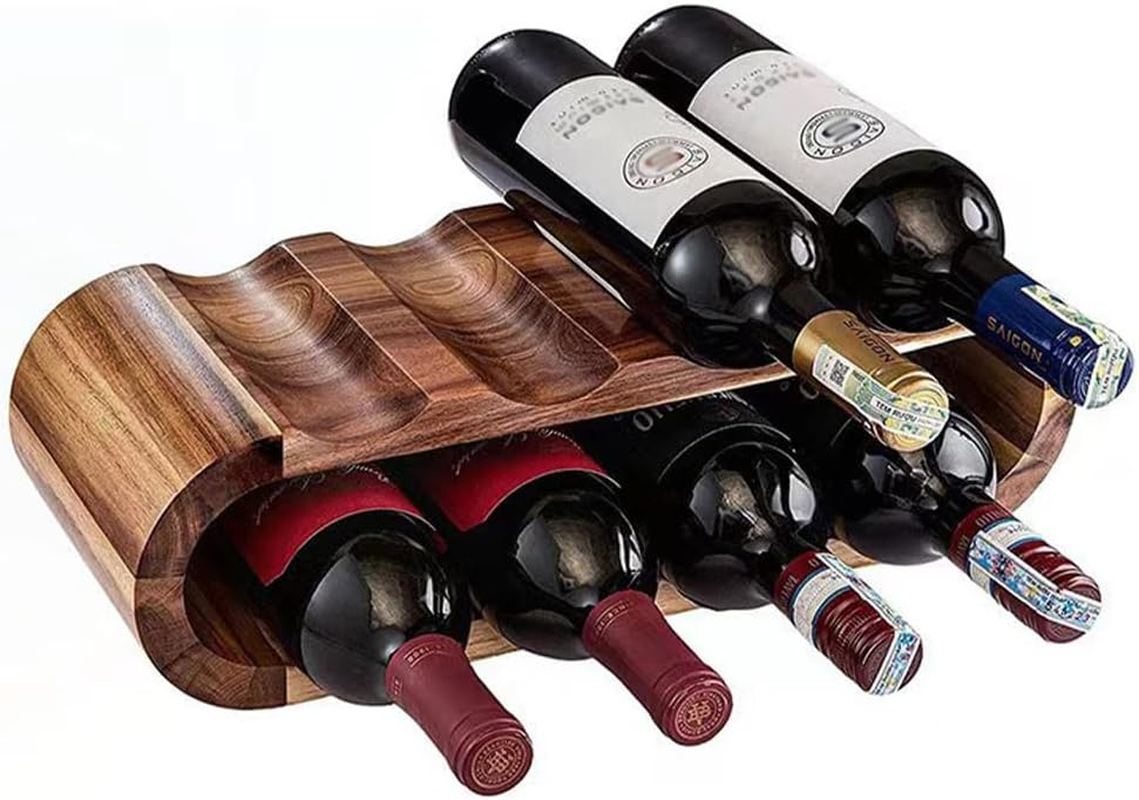 &zwnj;MOTRAIN 2-Tier Acacia Wood Wine Rack, 8 Bottle Countertop Holder, Freestanding Wine Storage for Cabinet, Bar & Pantry | No Assembly Required, Natural Finish Home D&eacute;cor & Gift (Sturdy & Space-Saving) image number 4