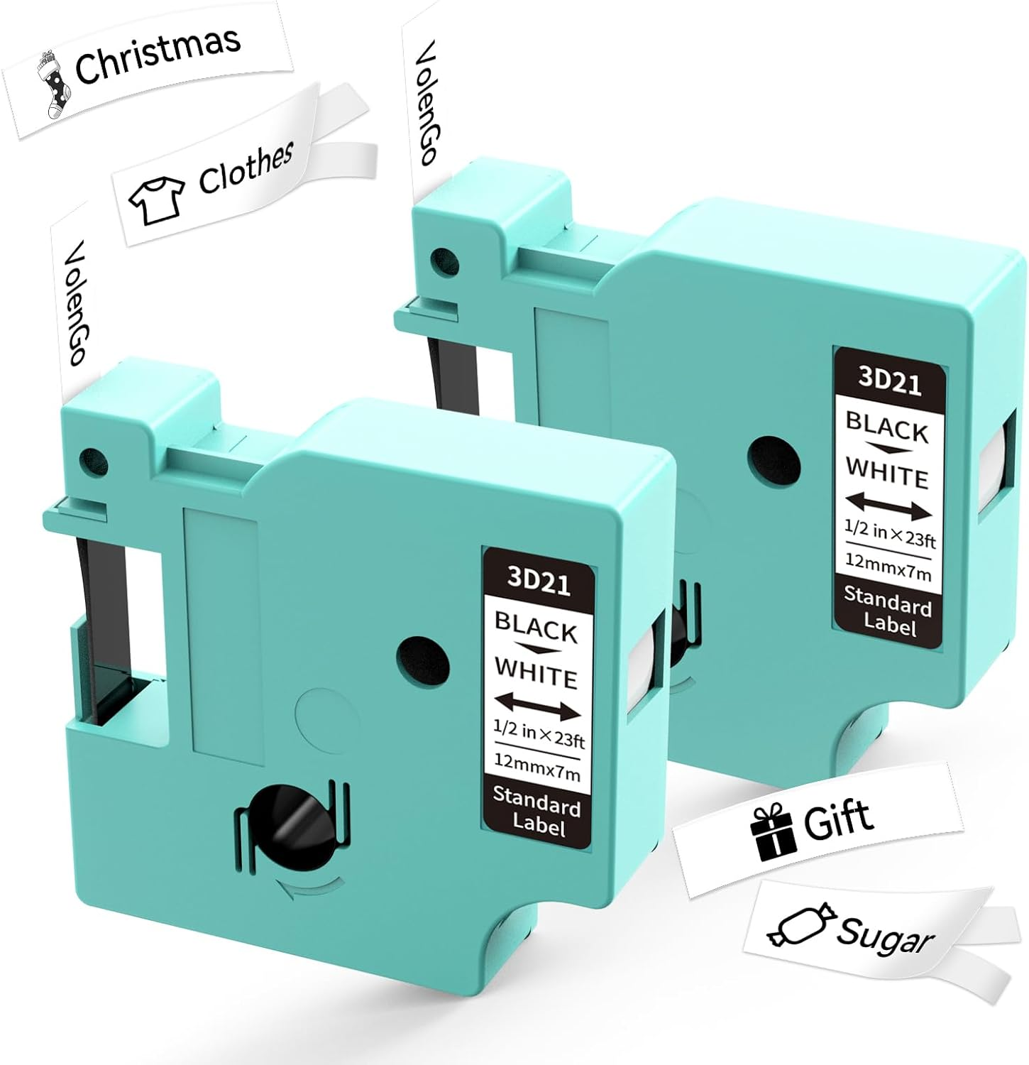 Replacement for DYMO D1 Label Tape 45013 S0720530 Refills Compatible with Dymo Labelmanager 160 280 210D Label Maker, 1/2 Inch X 23Ft 12Mm X 7M Black on White, 2-Pack image number 1