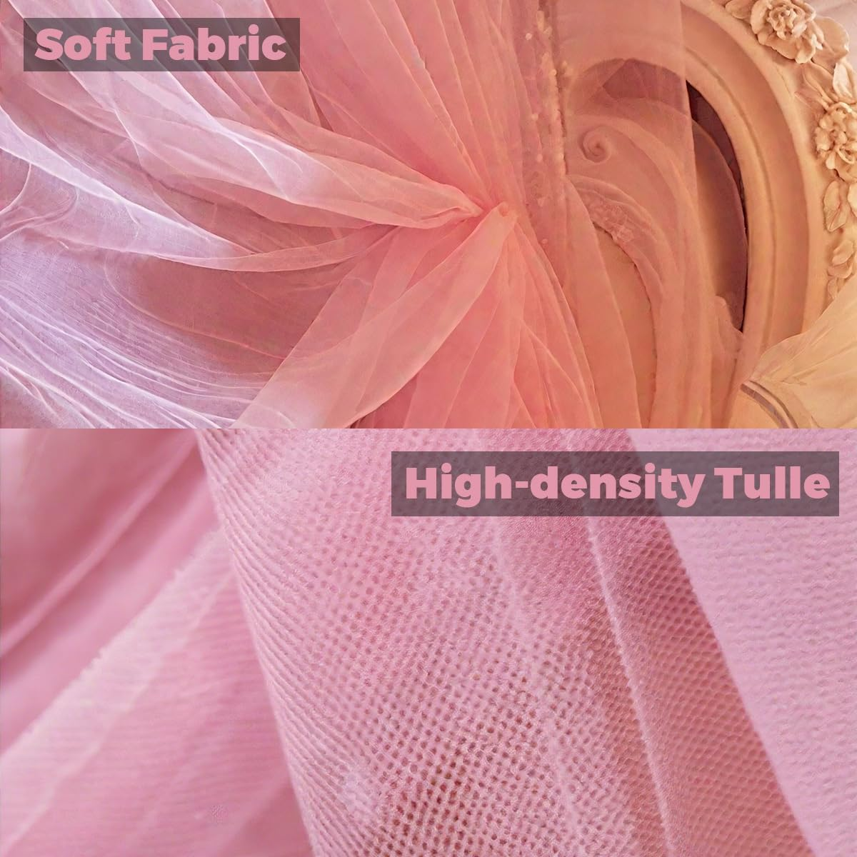 4 Corners Post Ruffle Princess Bed Canopy, Romantic Bed Drape Netting for Twin/Full/Queen/King Beds Mosquito Net Mesh for Girls Kids Adults Bedroom Dormitory Bed Curtains Canopy Bedding Decor image number 4