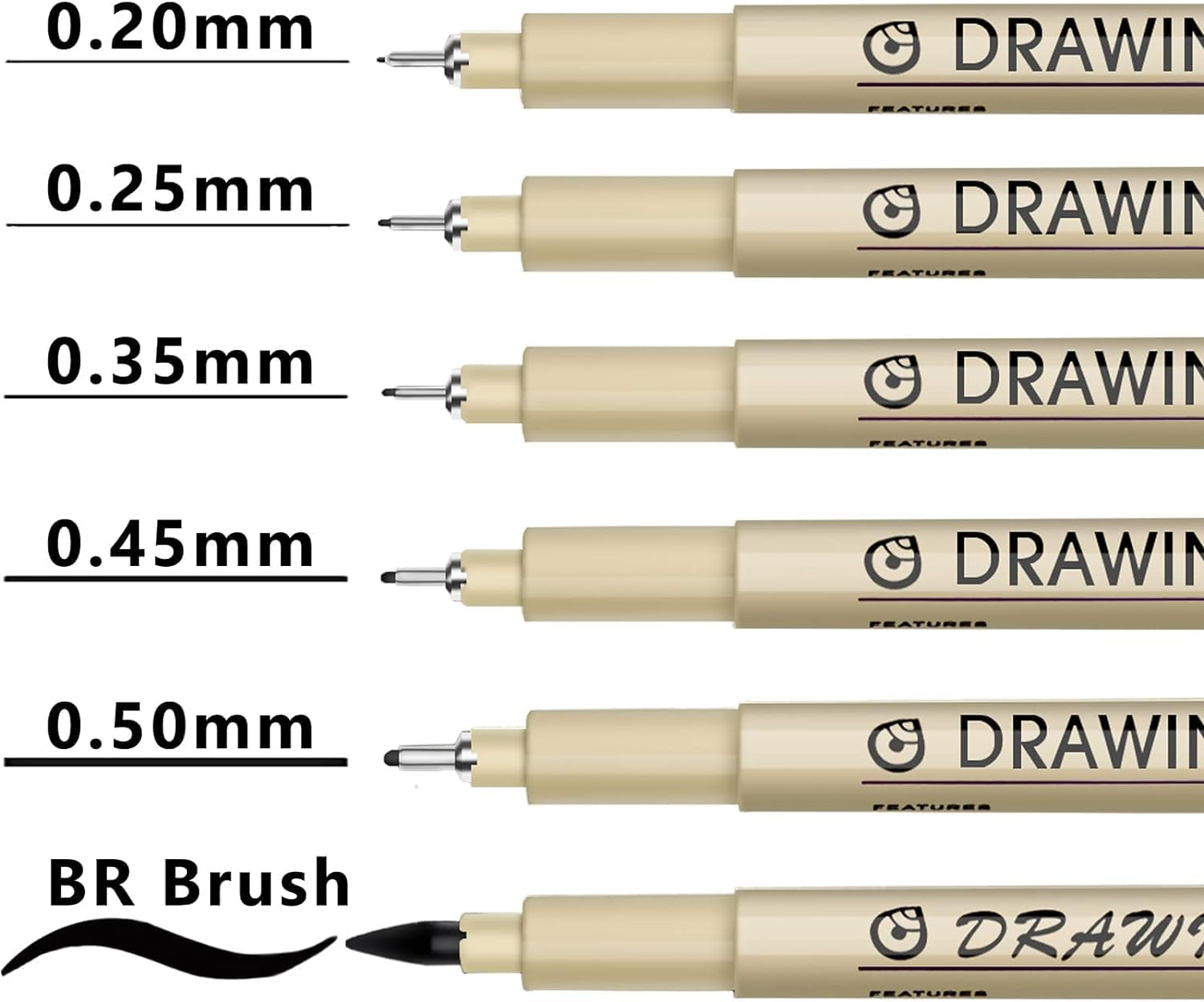 Micro Fineliner Drawing Art Pens: 6 Black Fine Line Waterproof Ink Set Artist Supplies Archival Inking Markers Pigment Liner Journaling Sketch Outline Manga Anime Sketching Watercolor Painting (6) image number 2