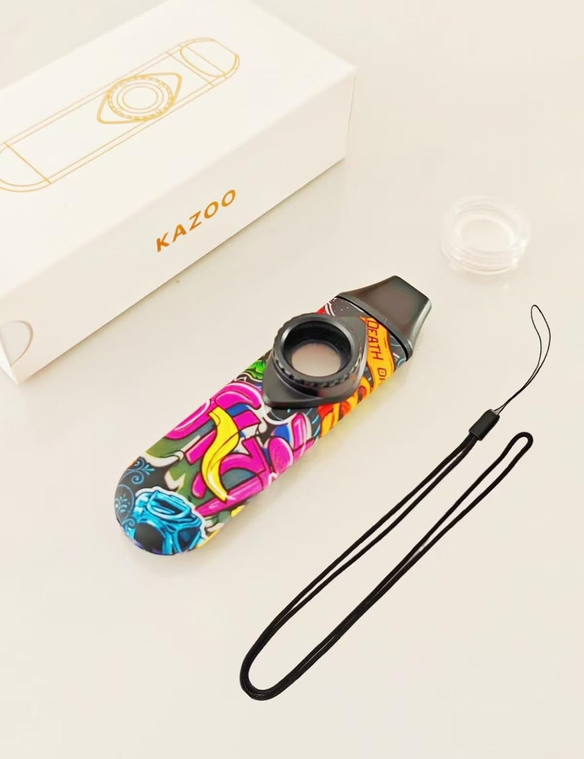 Kazoo Wind Instrument Professional ABS Resin Kazoo Adjustable Tone Play Alone or Various Musical Instruments with 5 Flute Diaphragms and Sling Suitable for Children Adults Music Enthusiasts (Graffiti) image number 5