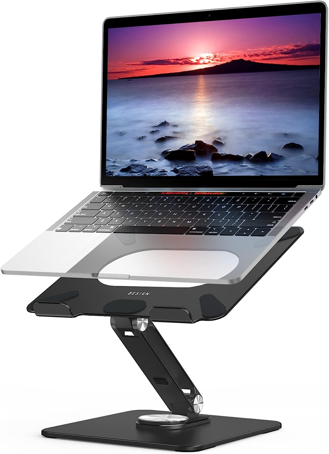 BESIGN LSX7 Laptop Stand with 360&deg; Rotating Base, Ergonomic Adjustable Notebook Stand, Riser Holder Computer Stand Compatible with Air, Pro, Dell, HP, Lenovo More 10-15.6" Laptops (Black)