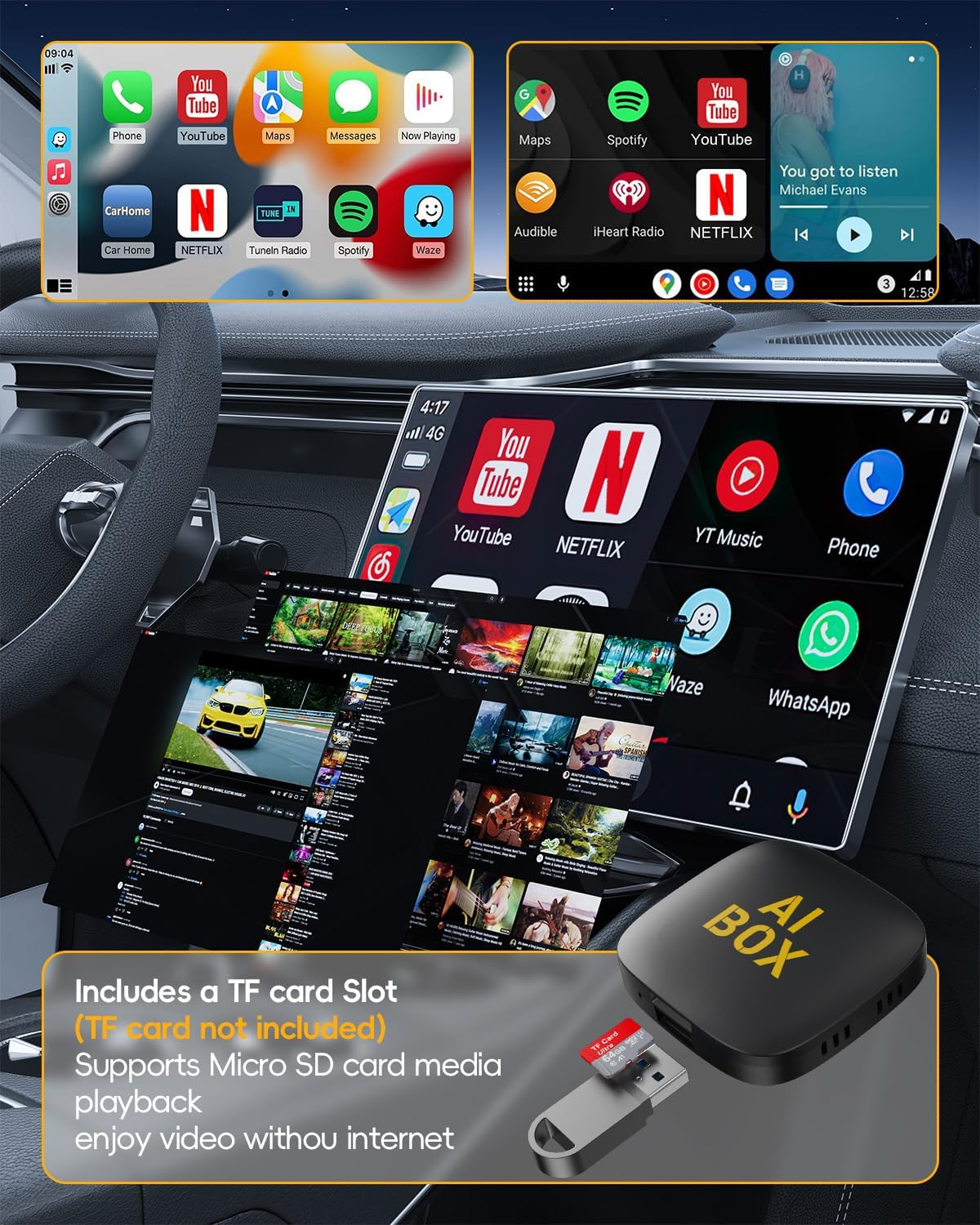 Wireless Carplay Adapter and Android Auto Adapter for Netflix/Youtube Wired to Wireless Carplay Dongle Magic Carplay Ai Box TF Card/U Disk Magic Link Plug and Play image number 6