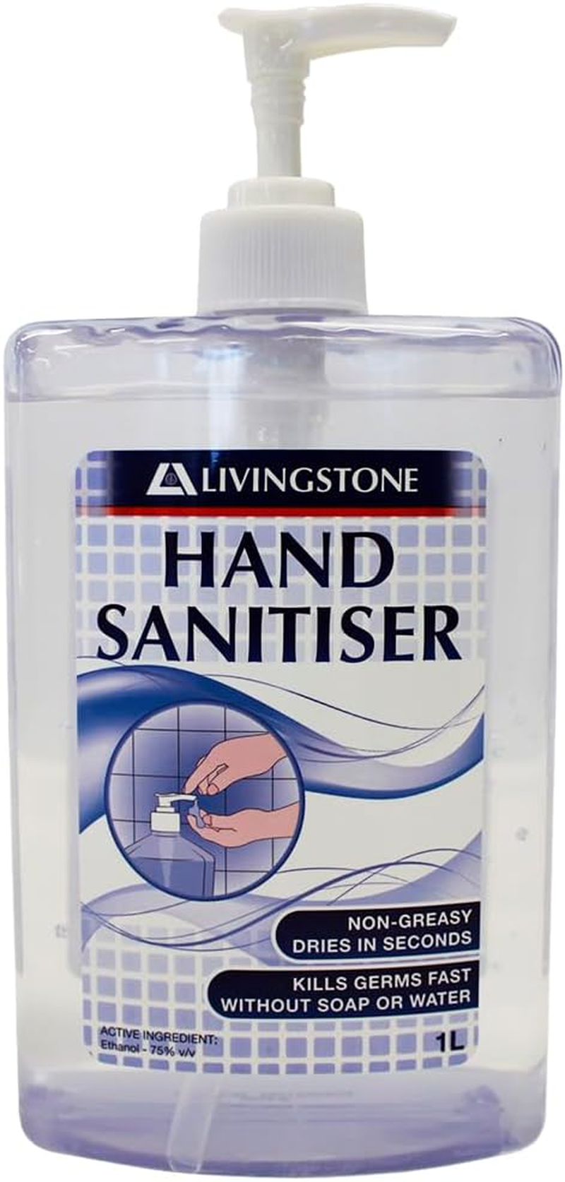 Livingstone Antibacterial Hand and All-Purpose Sanitising Gel 75% Ethanol Ethyl Alcohol with Pump Dispenser 1L