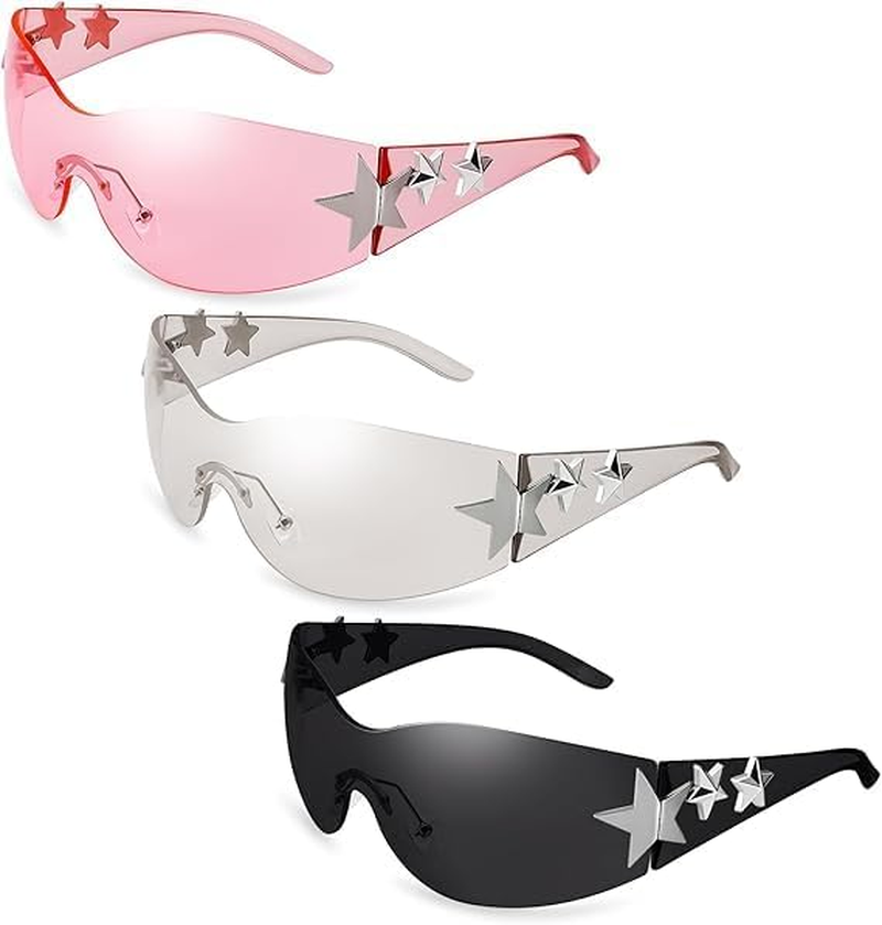 Y2K Sunglasses for Women Men with UV400 Protection, Rave Style Oversized Shield Design, 3 Pairs Set - SZTTY image number 3