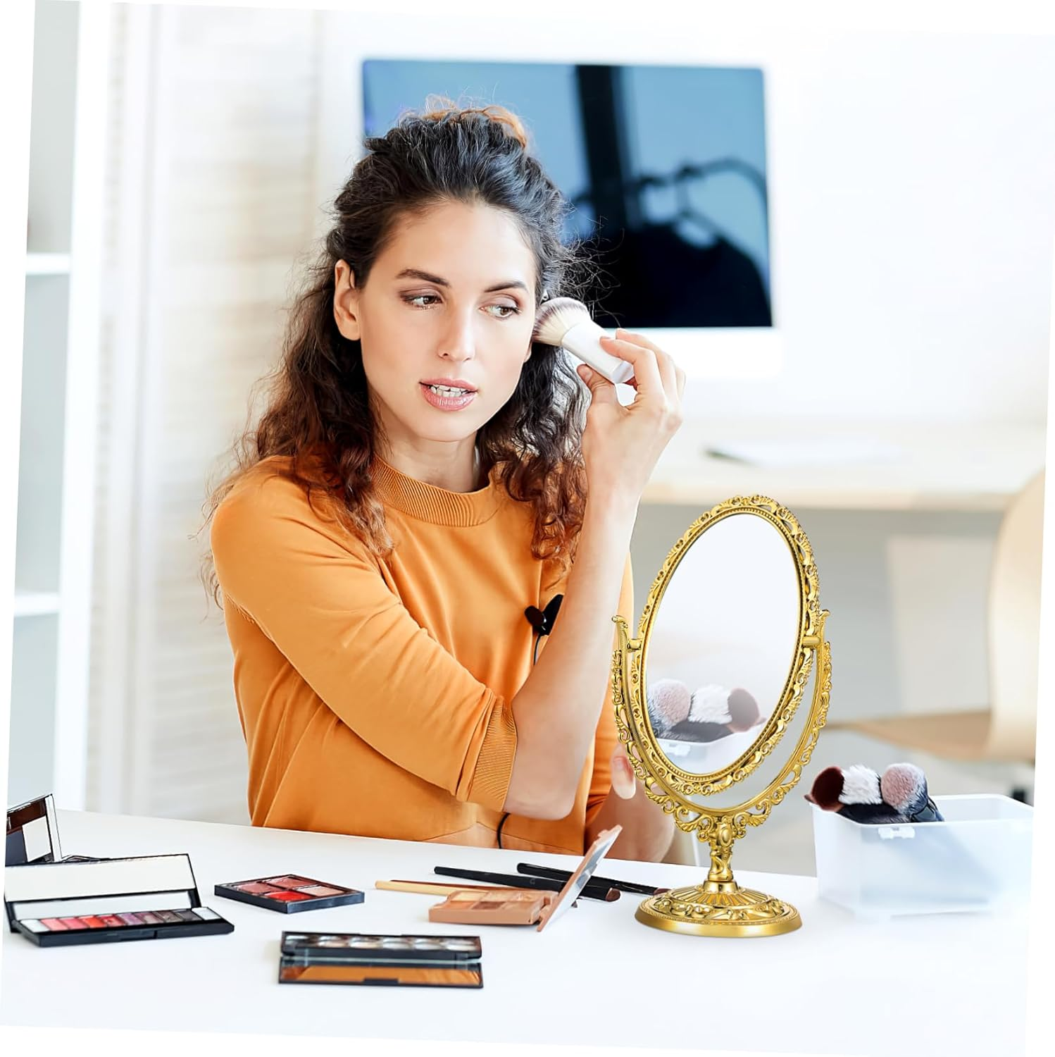 Baluue Plastic Glass Material Rotatable European Retro Dressing Vanity Mirror Double-Sided Makeup Mirror image number 1