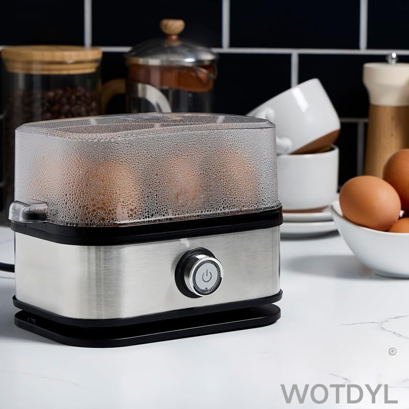 Quick Egg Boiler, 6 Egg Capacity, Soft, Medium and Hard Boiled Eggs, Steams Vegetables and Dumplings, Multifunctional Egg Steamer with Automatic Shut-Off, Stainless Steel Egg Boiler ，Egg Steamer image number 2