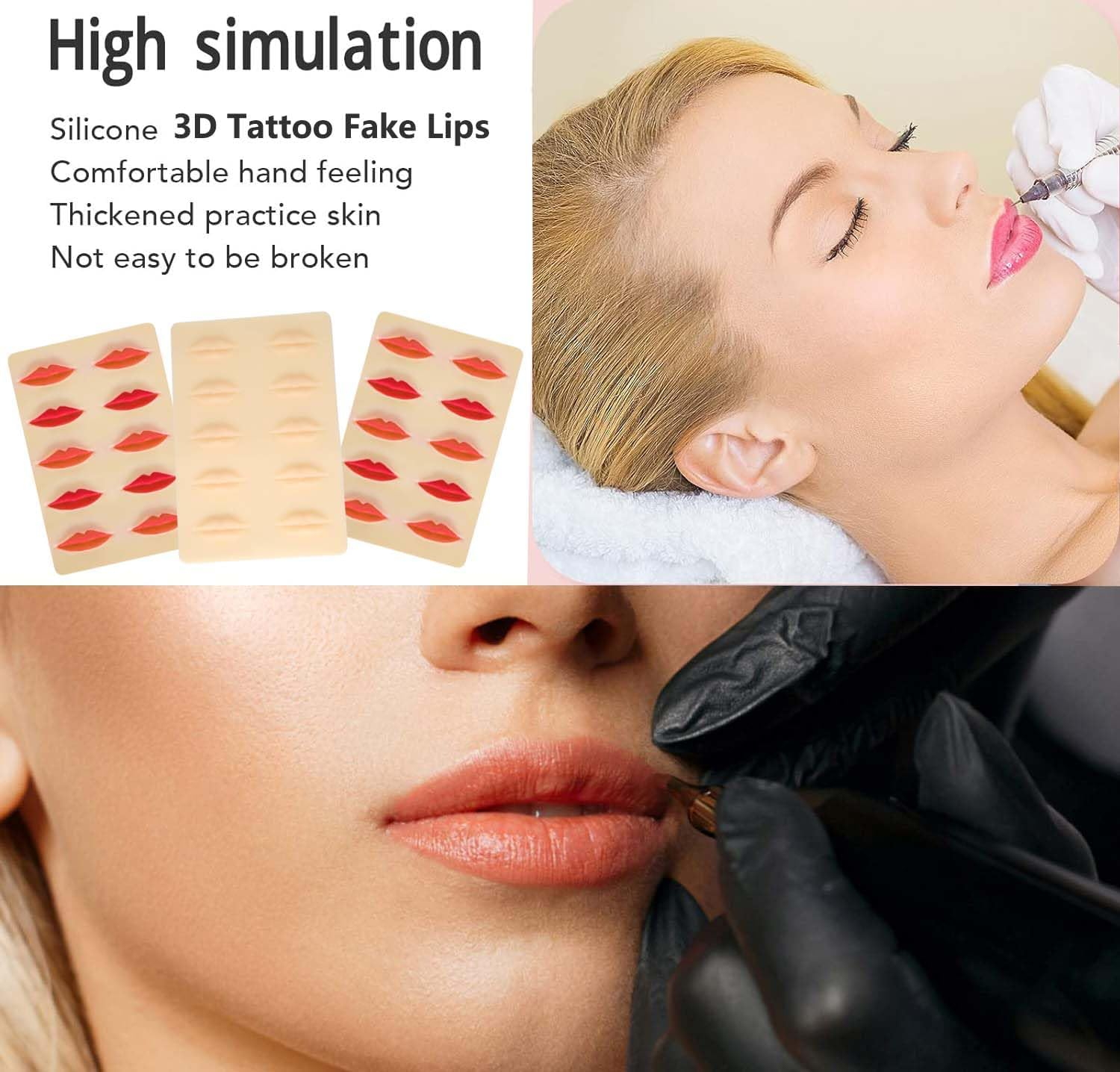 Lyuxzad 3Pcs Tattoo Practice Lips - 3D Soft Silicone Makeup Lips with 10 Shapes for Permanent Microblading Training