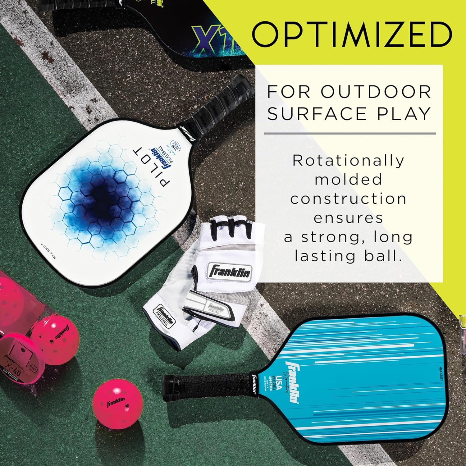 Franklin Sports Outdoor Pickleballs - X-40 Pickleball Balls USA (USAPA) Approved 12 Pack outside Pink US Open Ball image number 2