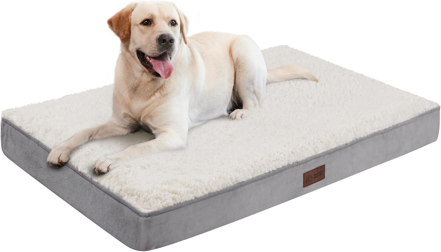 WESTERN HOME Large Dog Crate Bed, 36" X 24", Orthopedic Dog Bed for Large Dogs, Cream, Sherpa Fleece & Egg Crate Foam, Machine Washable Cover image number 1